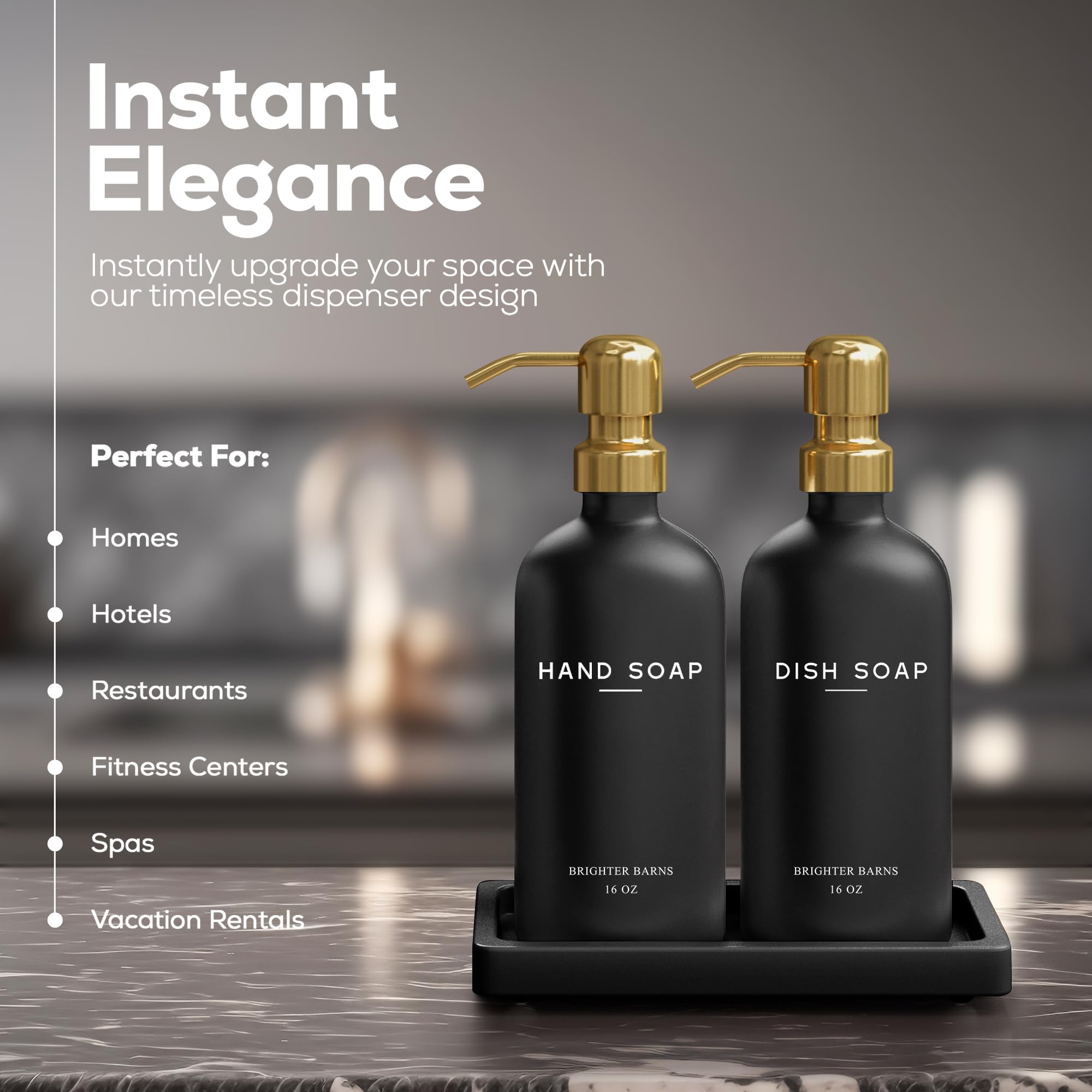 Luxury Glass Hand and Dish Soap Dispenser Set by Brighter Barns