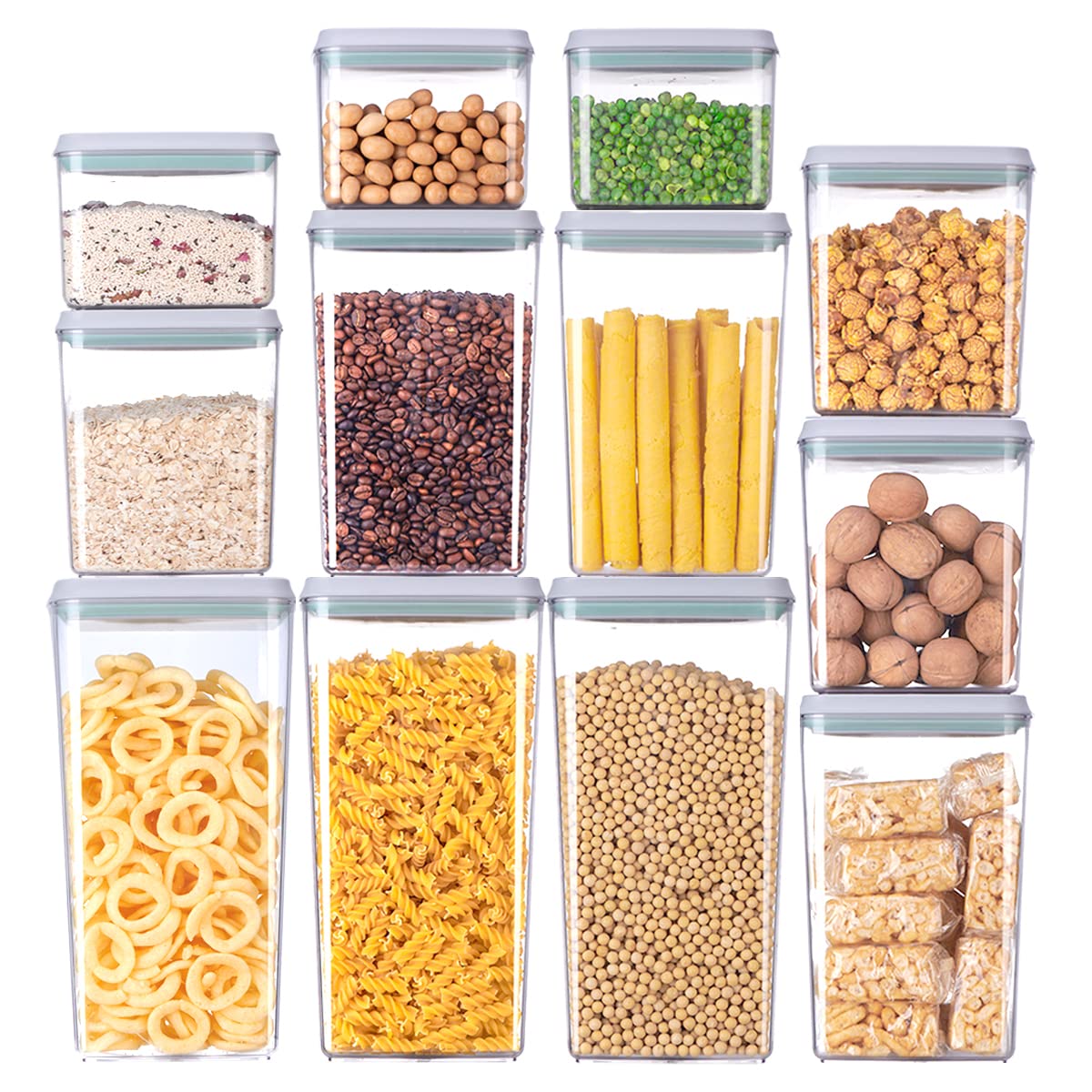 12 Pcs Pop Airtight Food Storage Containers with Lids for Kitchen Pantry Organization Stackable Cereal Snacks Flour Sugar Coffee Spaghetti