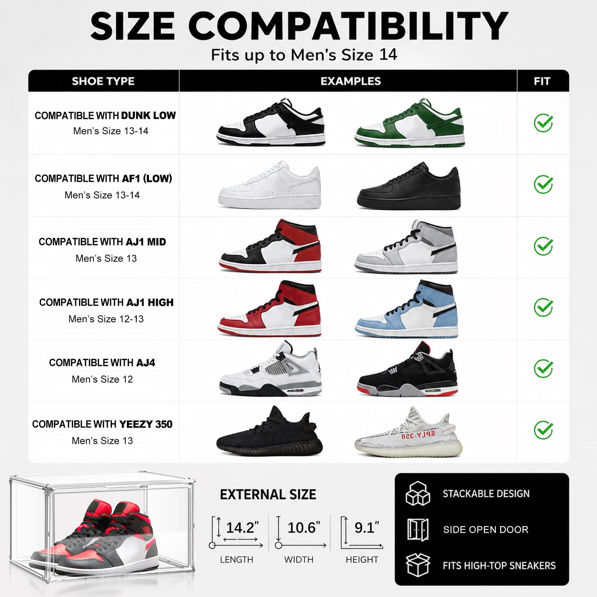 10 Pack Clear Acrylic Shoe Sneaker Boxes Fits Size 13 (10 Count)