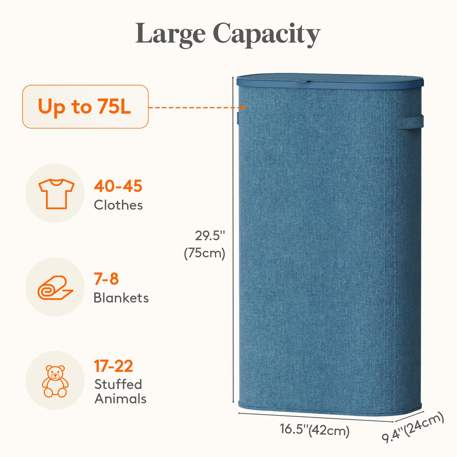 Slim Laundry Basket with Lid and Removable Bag