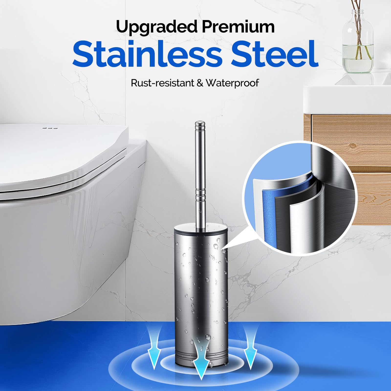 Toilet Brush and Holder Set：Stainless Steel Deep Clean Bathroom