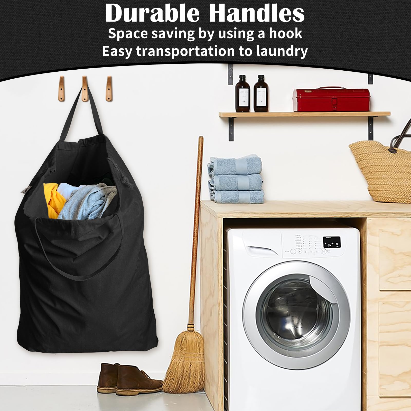 Heavy Duty Canvas Laundry Bag with Handles & Drawstring 30"Wx35"H