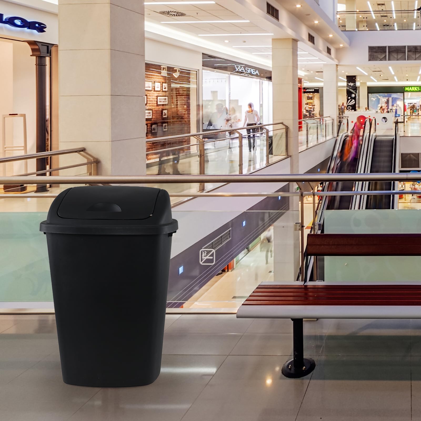 13 Gallon 4 Packs Black Plastic Trash Can with Swing Top Lid (4 Count)