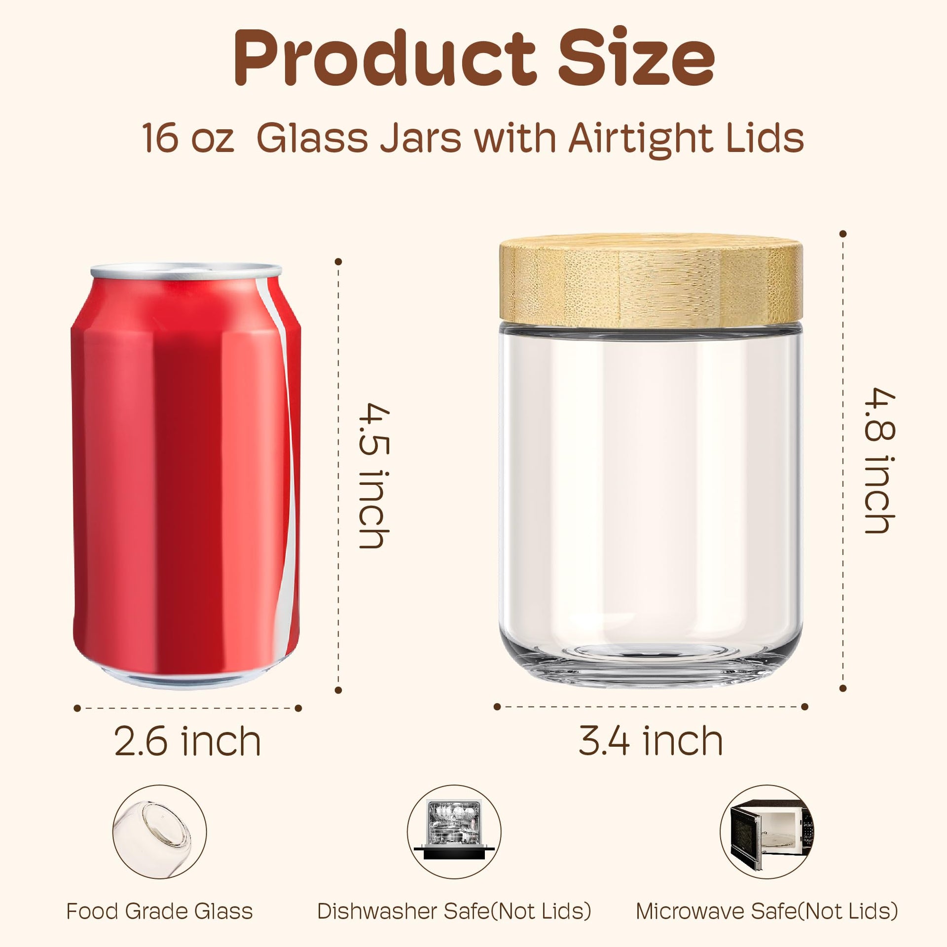 16 oz Overnight Oats Containers with Bamboo Lids (4 Count)