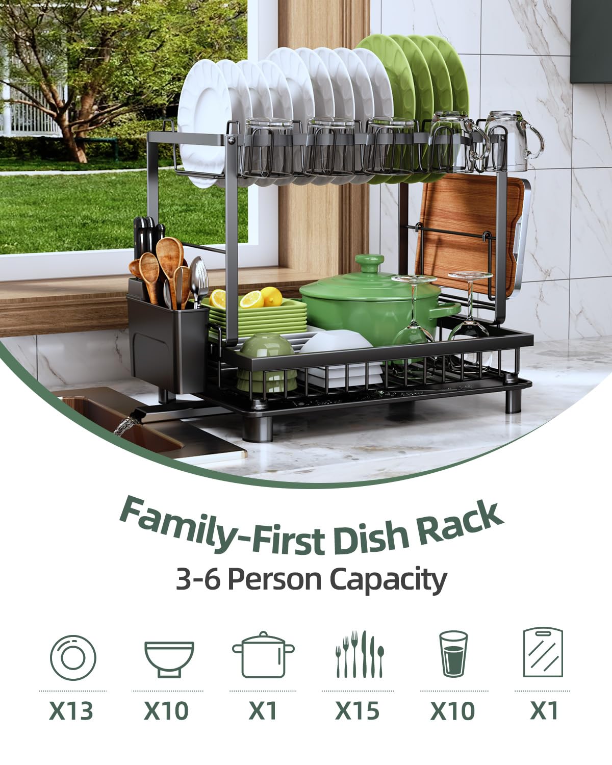 2 Tier Dish Drying Rack for Kitchen Counter