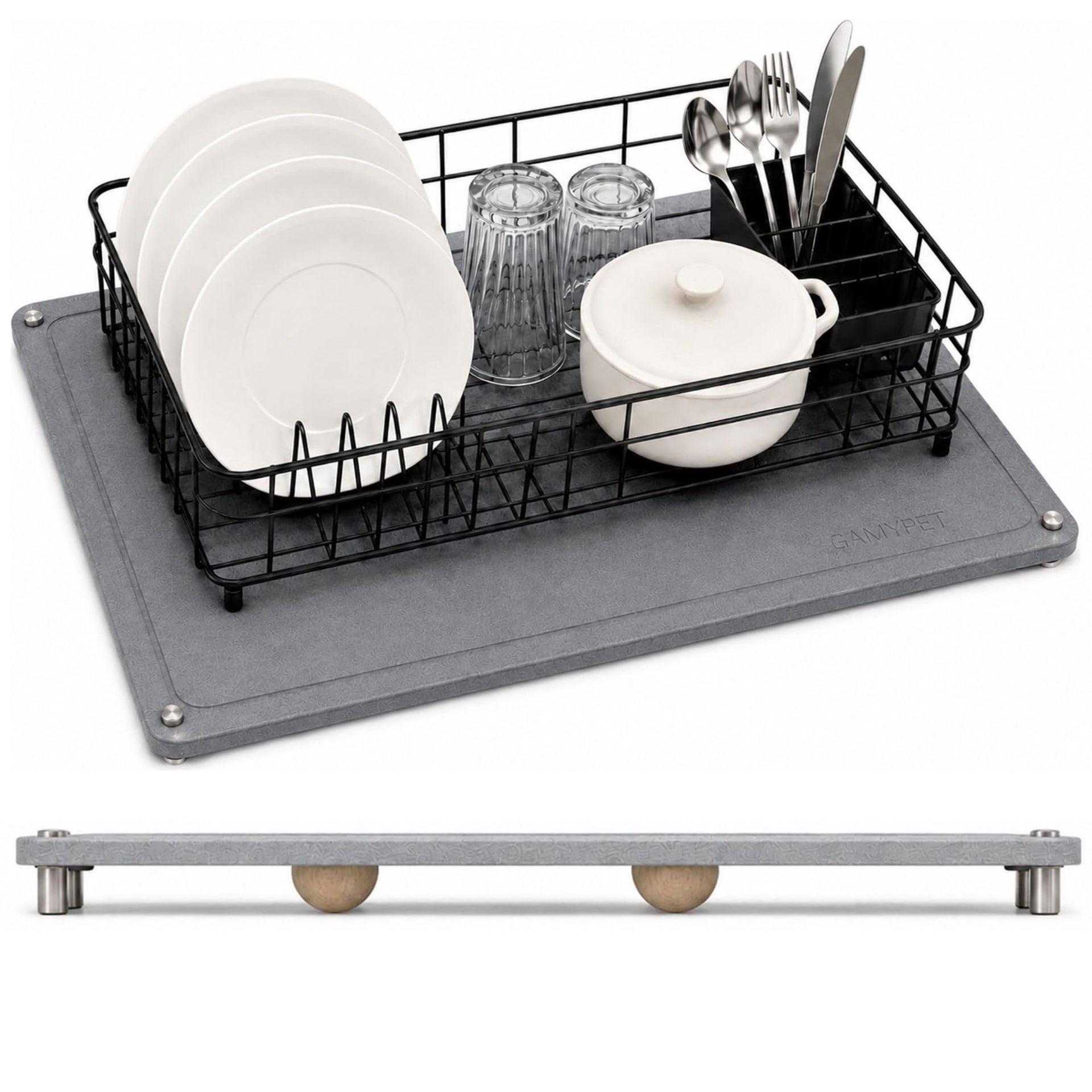 Large Dish Drying Stone Mat for Kitchen 24"x16" Dark Gray