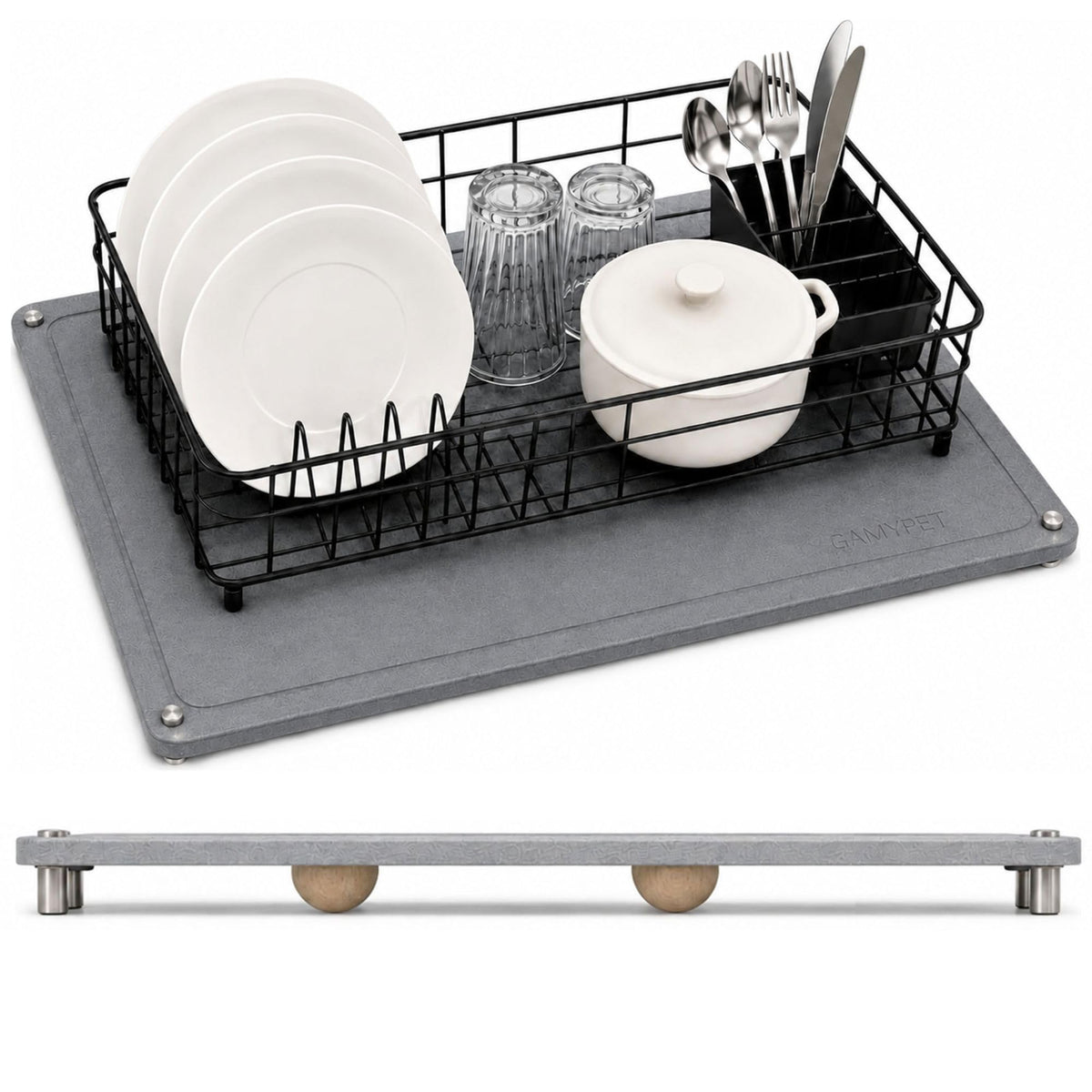 Large Dish Drying Stone Mat for Kitchen 24"x16" Dark Gray