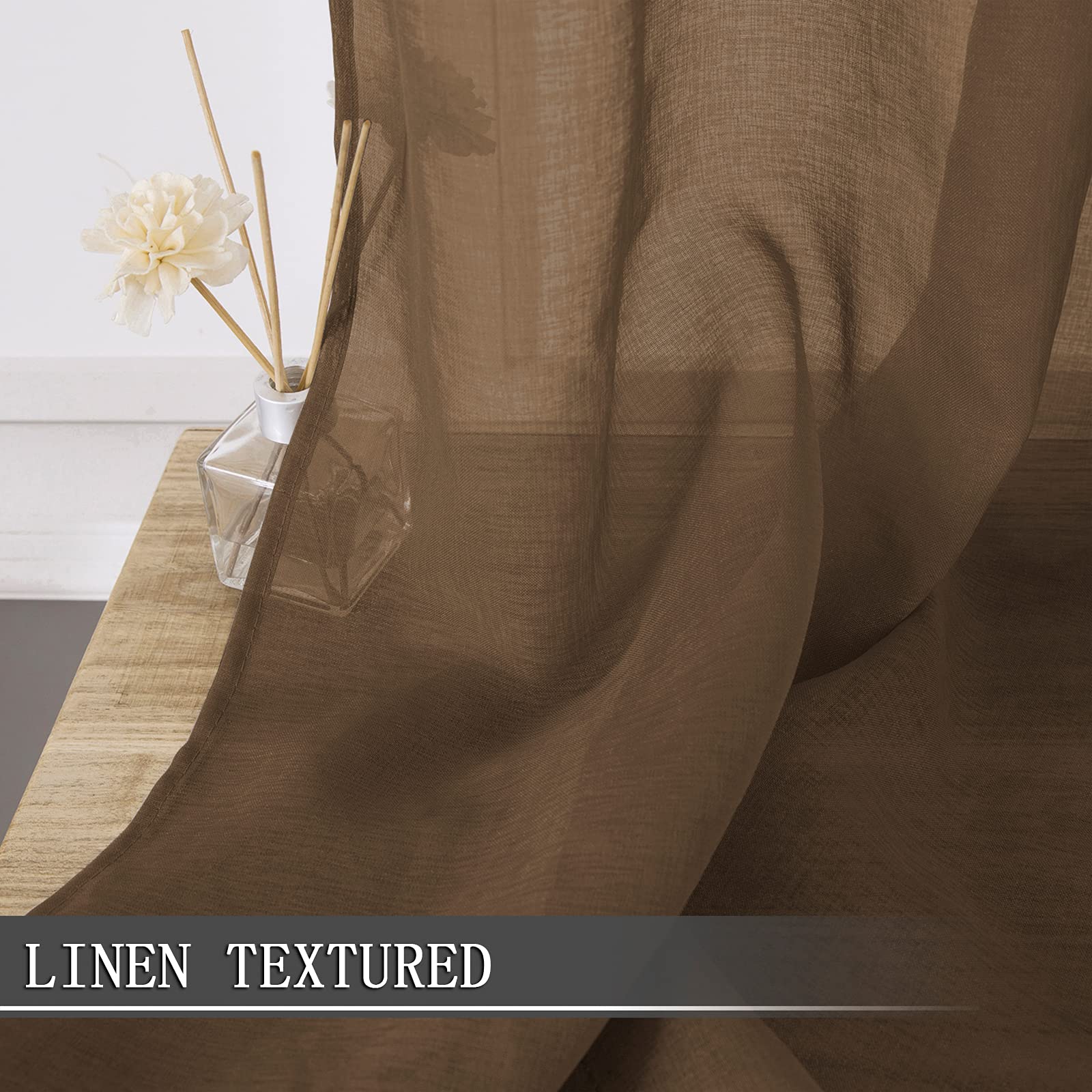 Sheer Curtain Linen Textured Bedroom Curtains Sheer Light Filtering Rod Pocket Voile Curtain for Living Room