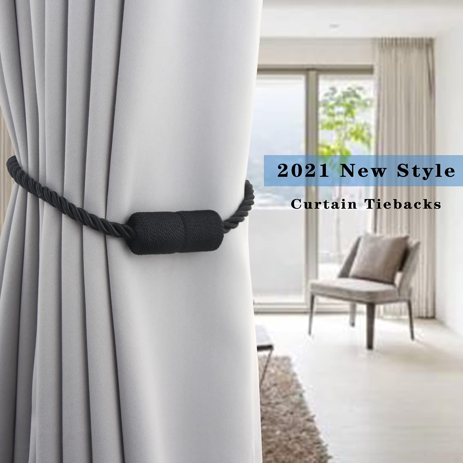 Magnetic Curtain Tiebacks Holdbacks Decorative Tie Backs for Windows Porlau (6 Count)