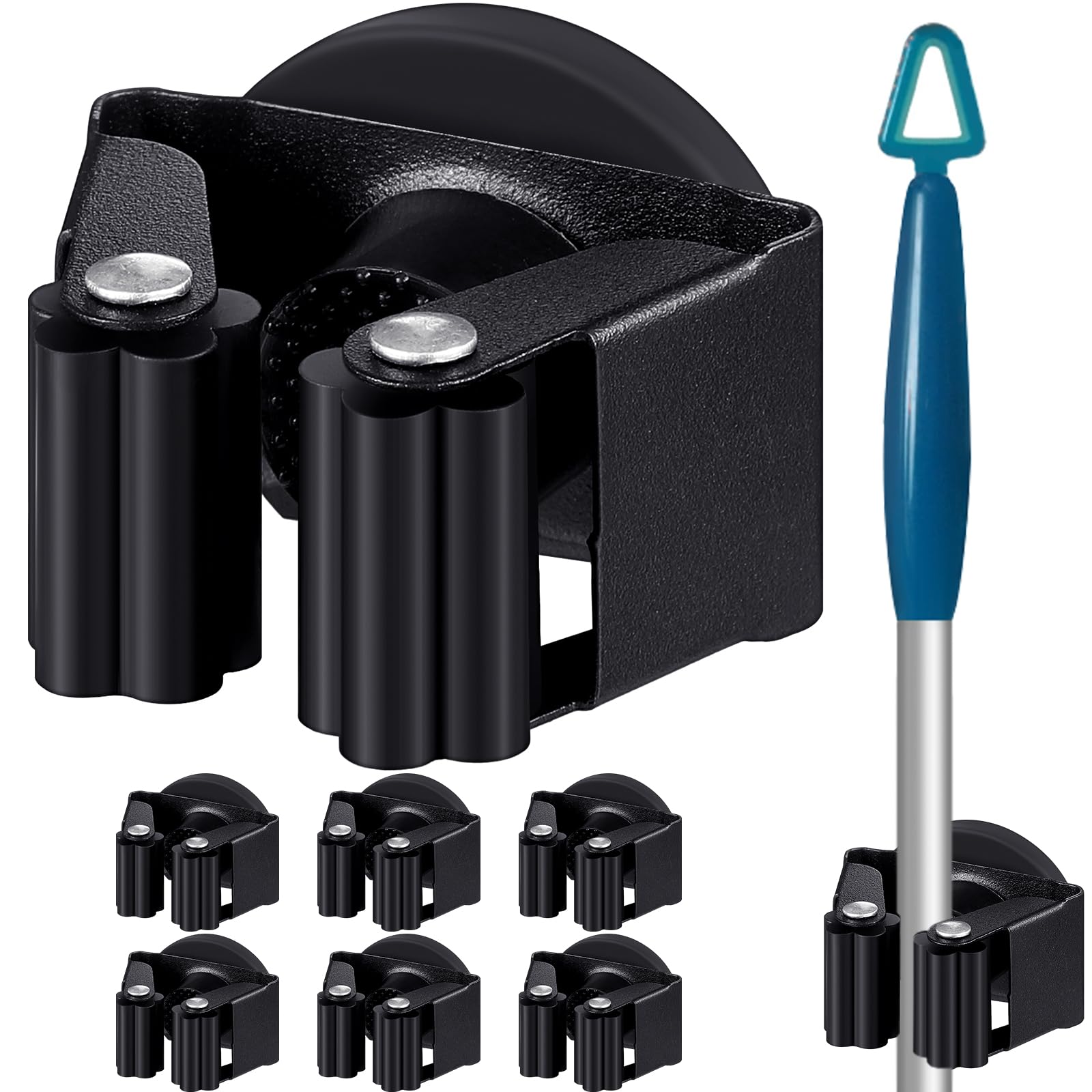6 Pcs Magnetic Broom Holder Wall Mounted Anti Slip Rack (6 Count)