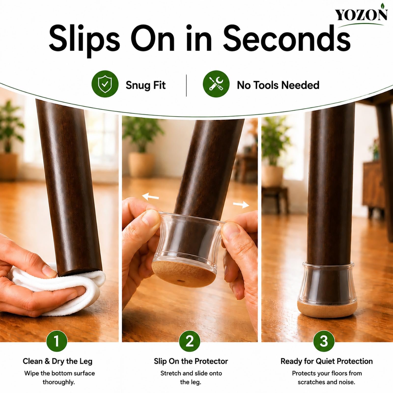 Chair Leg Floor Protectors Silicone Caps Felt Strengthen Bottom (32 Count)