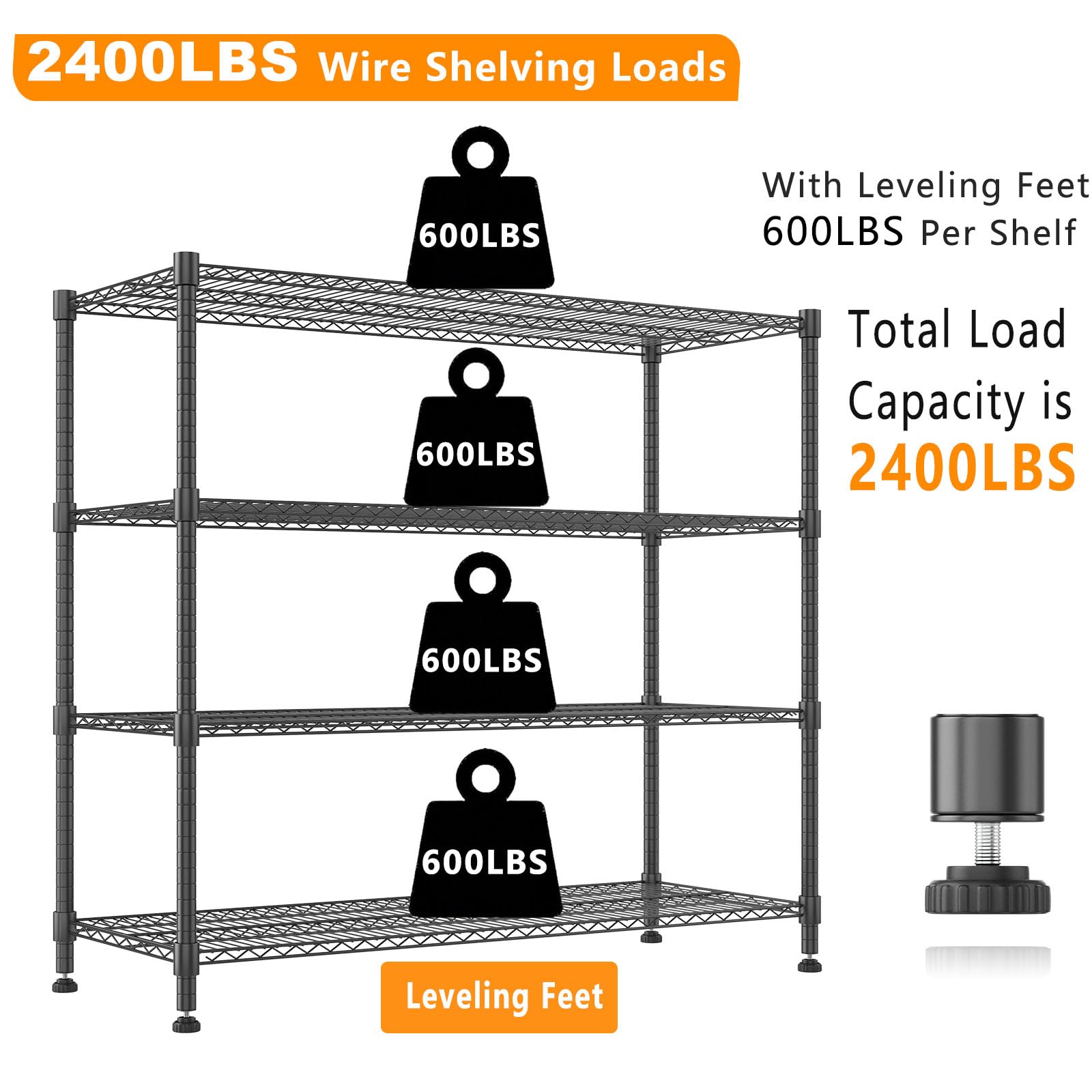 72" H Storage Shelves 4 Tier Metal Shelving Adjustable Wire Shelf with Wheels