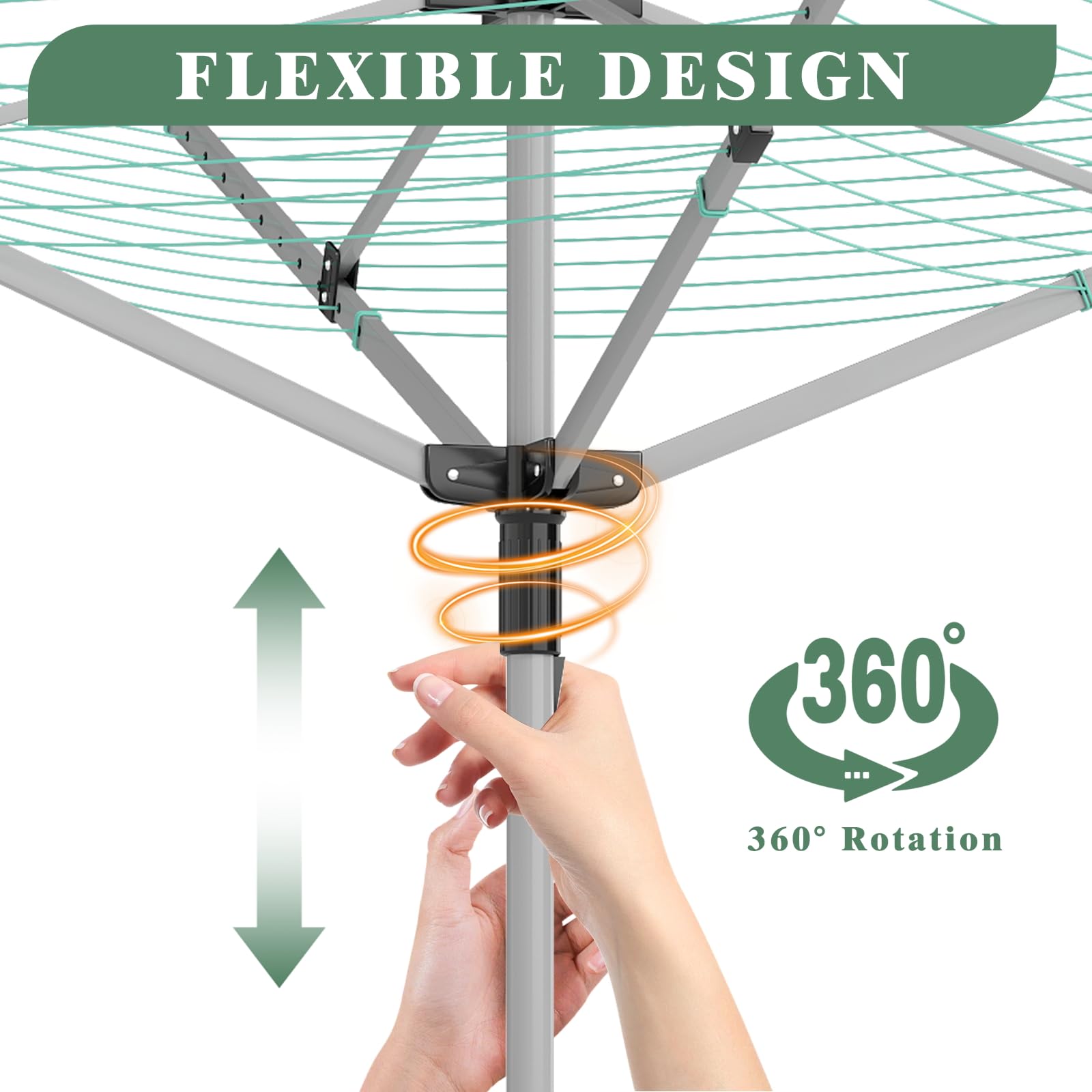 Outdoor Umbrella Drying Rack 165 Feet Umbrella Clothesline with 12 Lines Rotary Drying Rack Adjustable Height 4