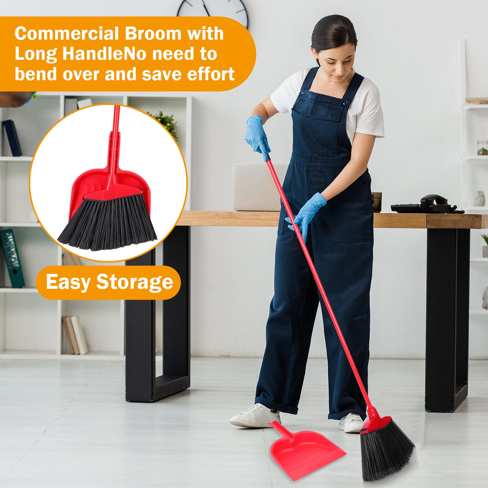 6 Pcs Broom and Dustpan Set 54 Inch Heavy Duty Indoor Brooms with Dust Pan Combo Bulk for Commercial Shop Angle Home Office Lobby Kitchen (6 Count)