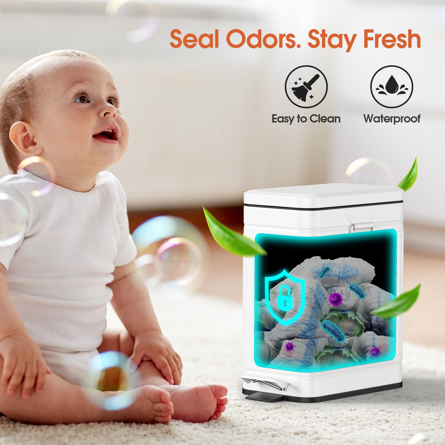 Small Bathroom Trash Can with Lid Soft Close