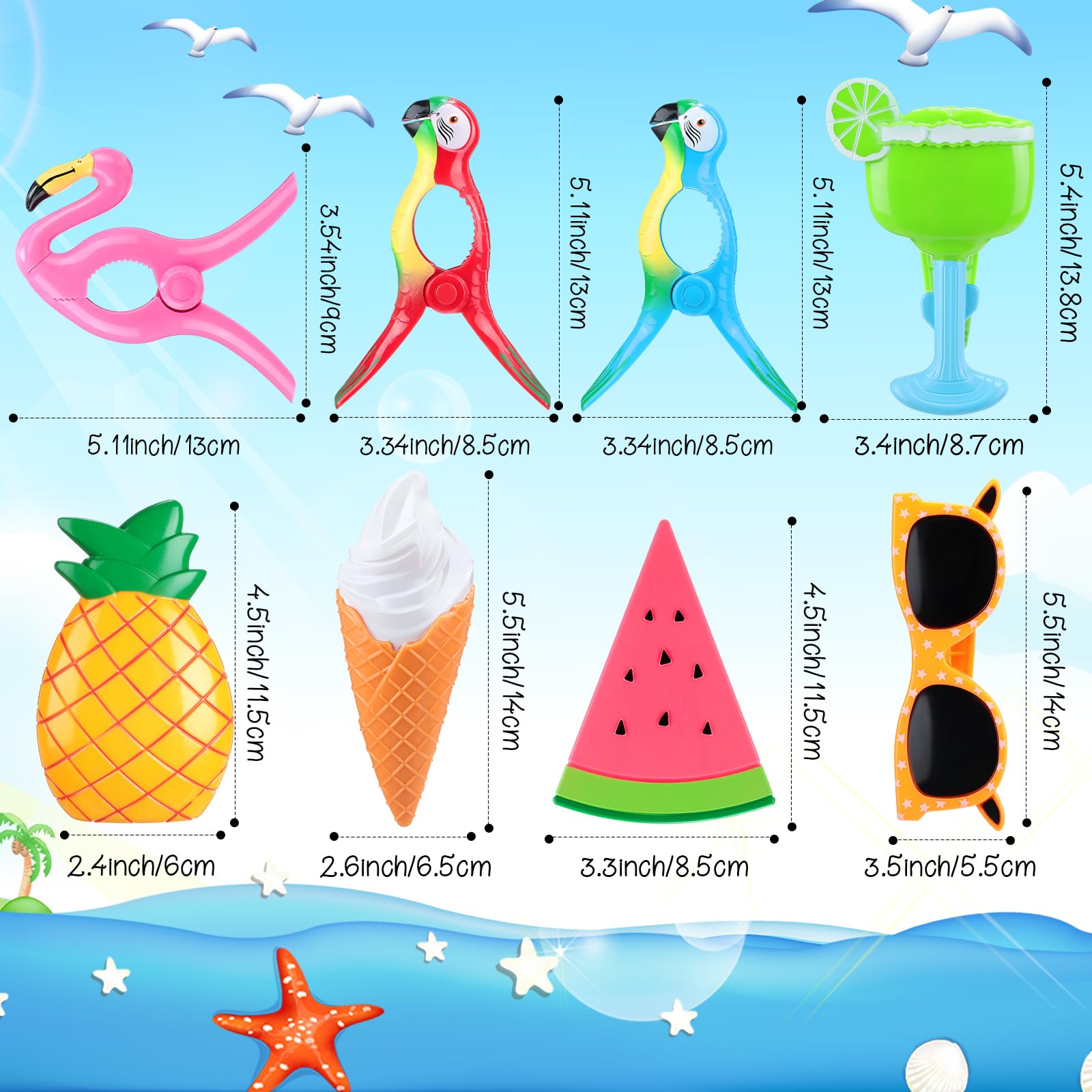 16 Pcs Beach Towel Clips for Beach Chairs Cute Towel Holder Cruise Clothes Pins for Lounge Chair Patio Pool (16 Count)