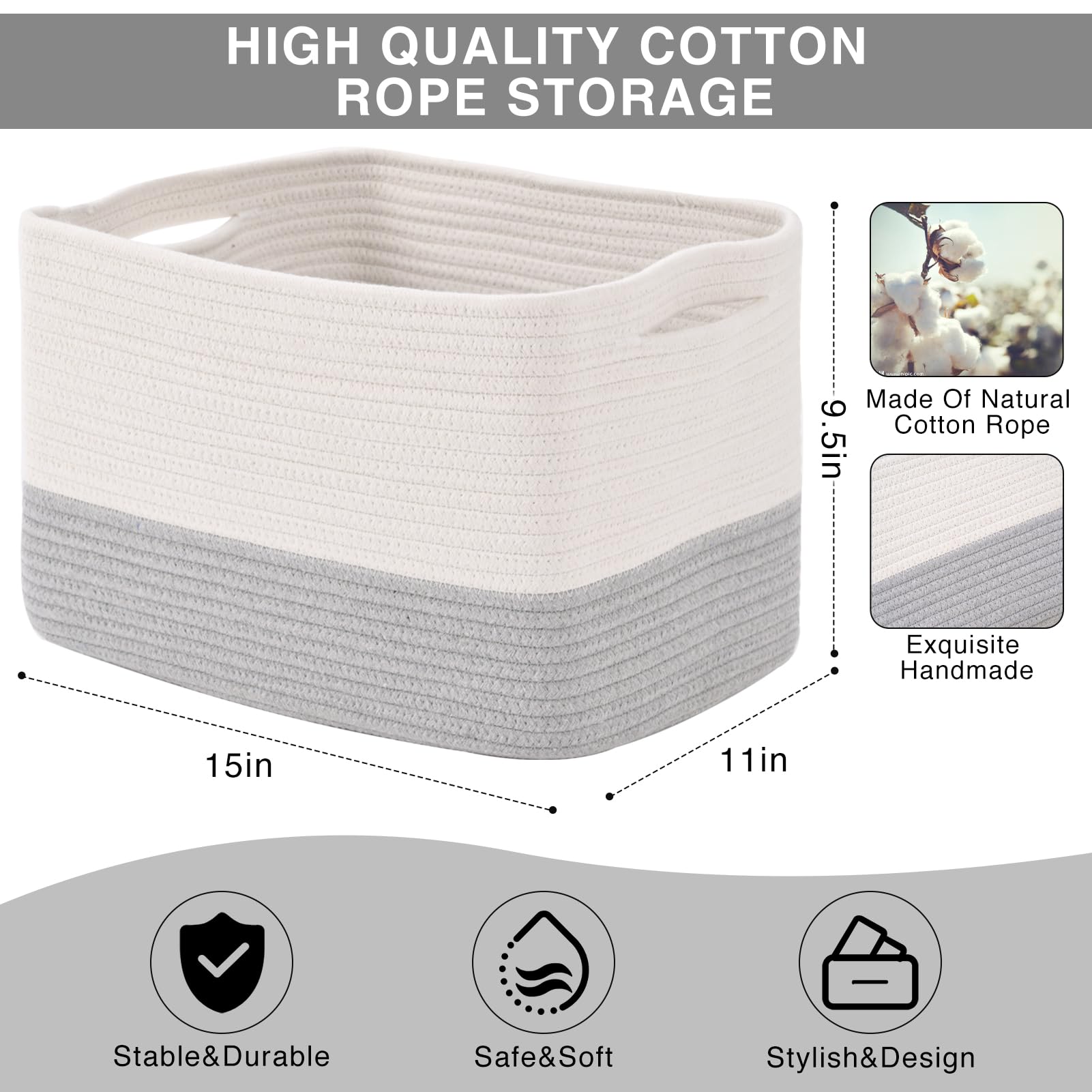 Storage Baskets for Organizing Shelves (3 Count)