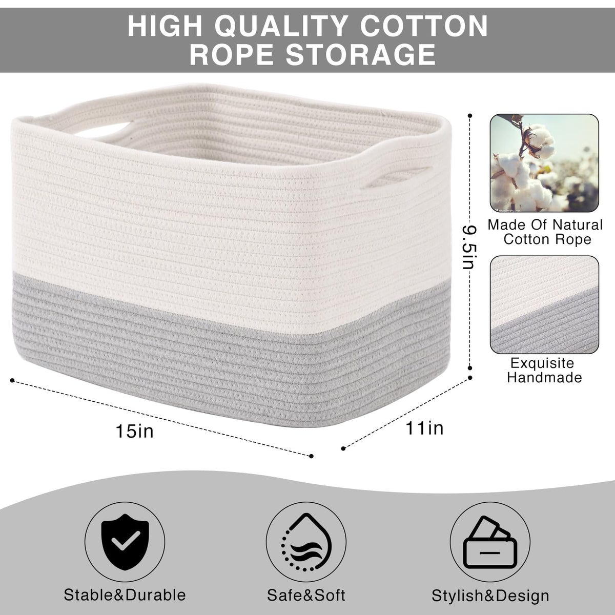Storage Baskets for Organizing Shelves (3 Count)