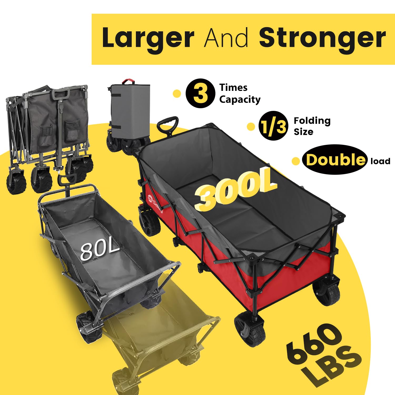 48''L Collapsible Foldable Extended Wagon with 660lbs Weight Capacity