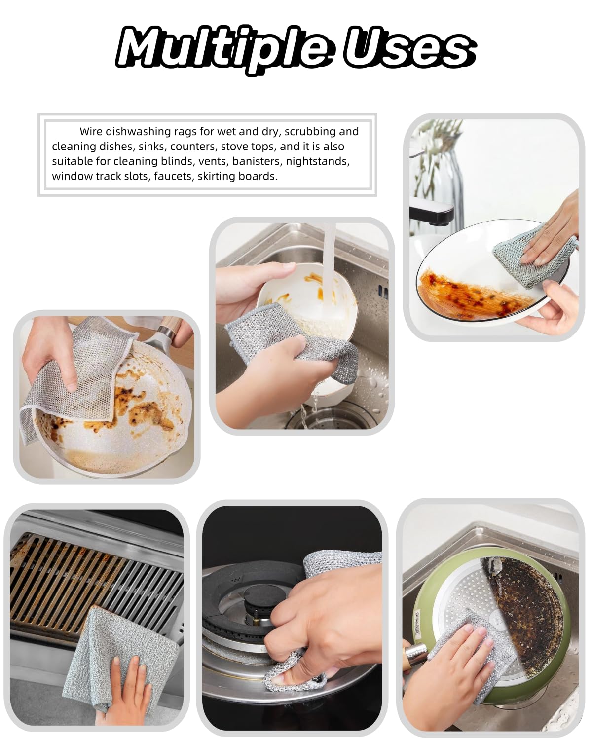 Non Scratch Wire Dishcloth for Washing Dishes (6 Count)