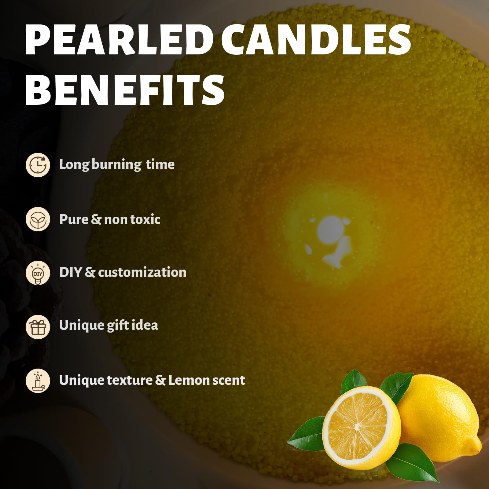Lemon Scented Yellow Pearled Candle 18oz Luxury Sand Candle Granulated Wax (18 Ounce)