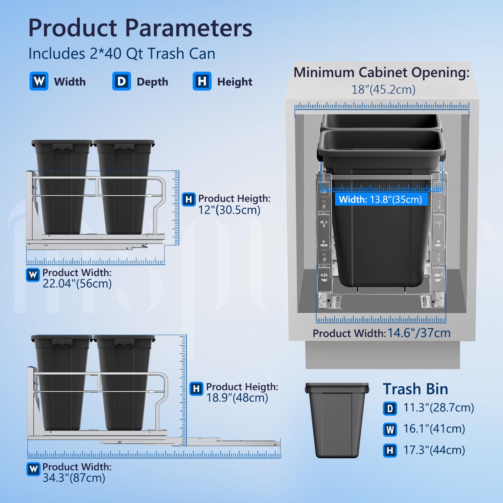 Dual 40QT Pull Out Trash Can Under Cabinet with Soft (2 Count)