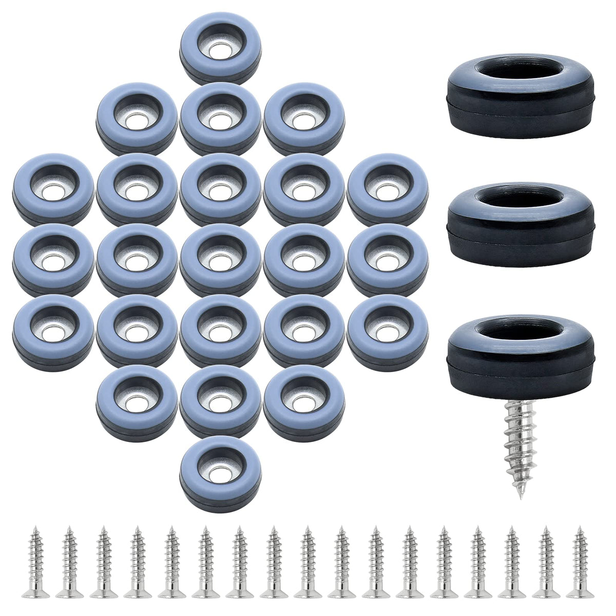 24pcs 3/4" (19mm) Screw on Furniture Sliders, Gray/Black (24 Count)