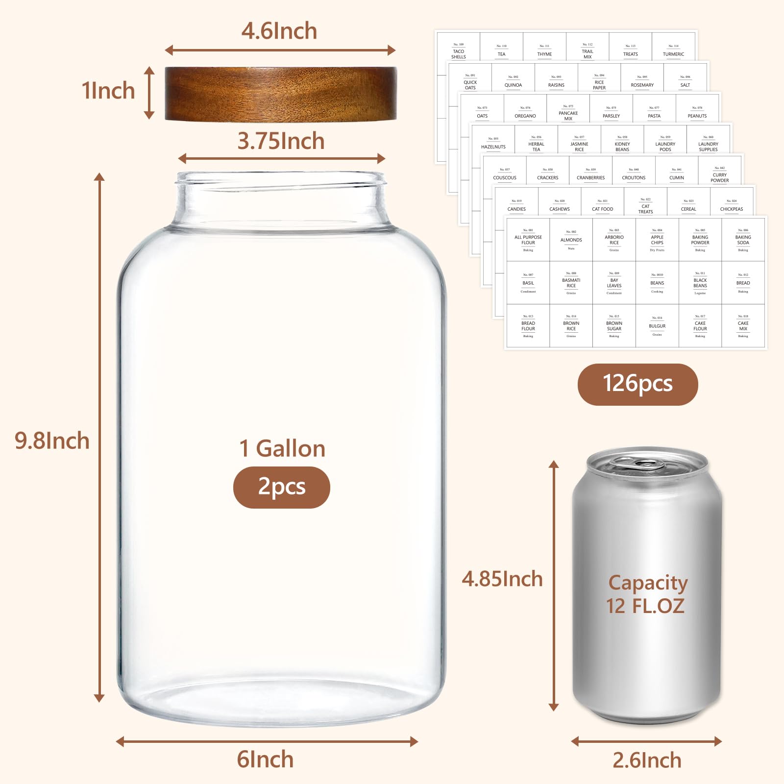 1 Gallon Glass Jars w (2 Count)