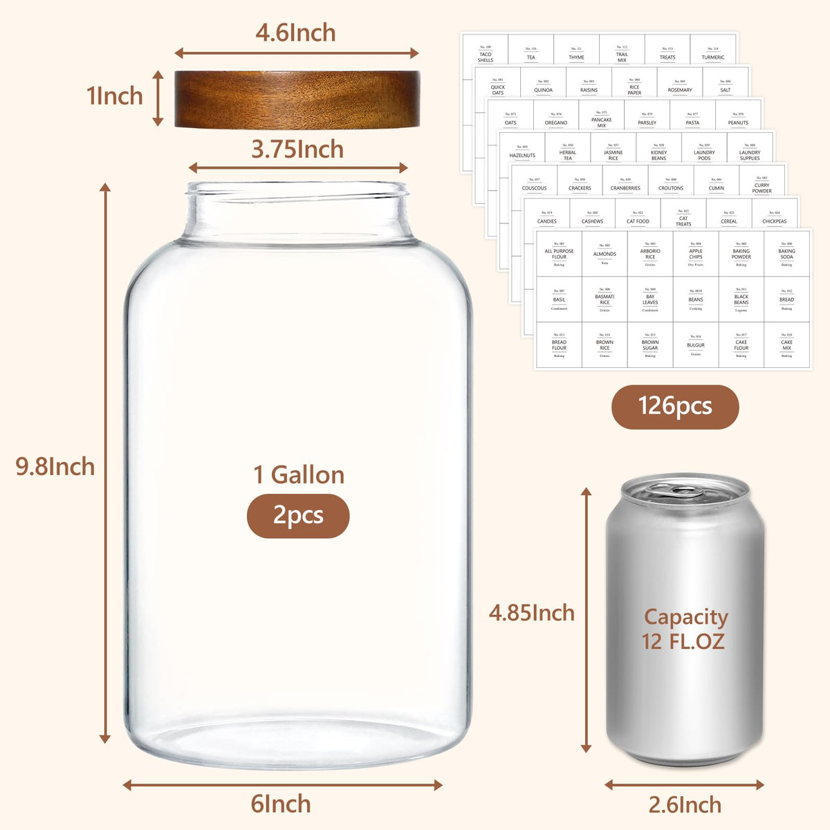 1 Gallon Glass Jars w (2 Count)
