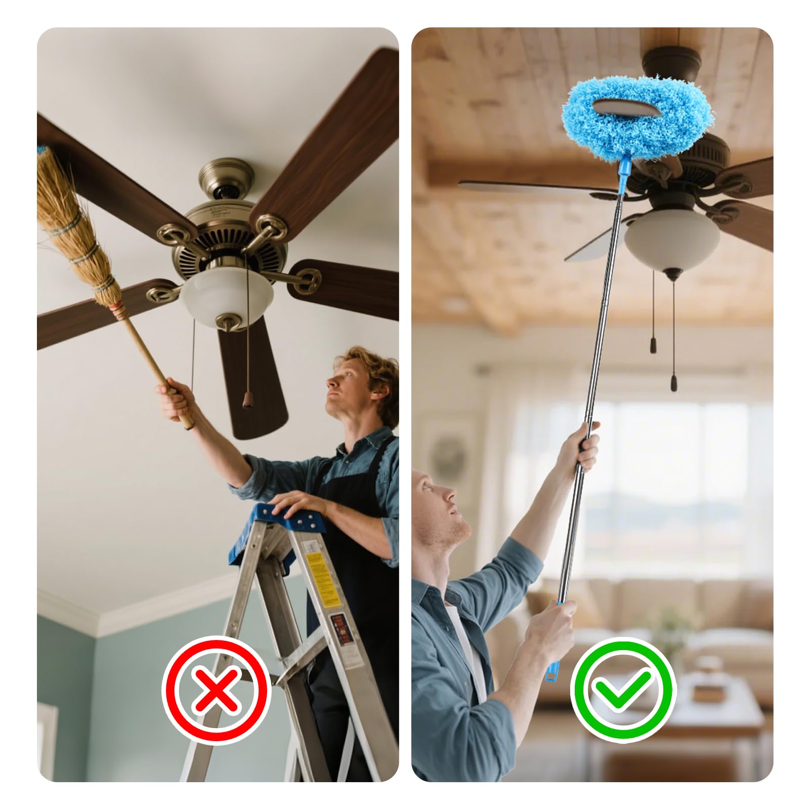Ceiling Fan Cleaner Duster Reusable Microfiber Removable Extendable Duster with 95" Telescoping Pole for Cleaning Walls Furniture Door Window Top