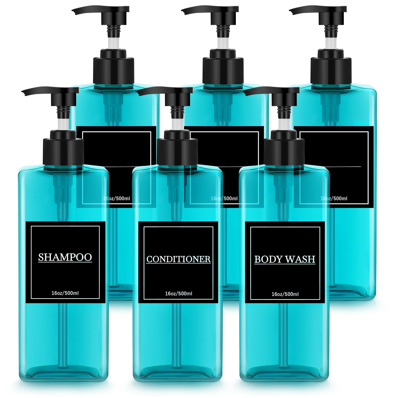 6 Pieces Shampoo and Conditioner Dispenser Bottles 16oz Modern Shower Soap Bottles with Pump (6 Count)