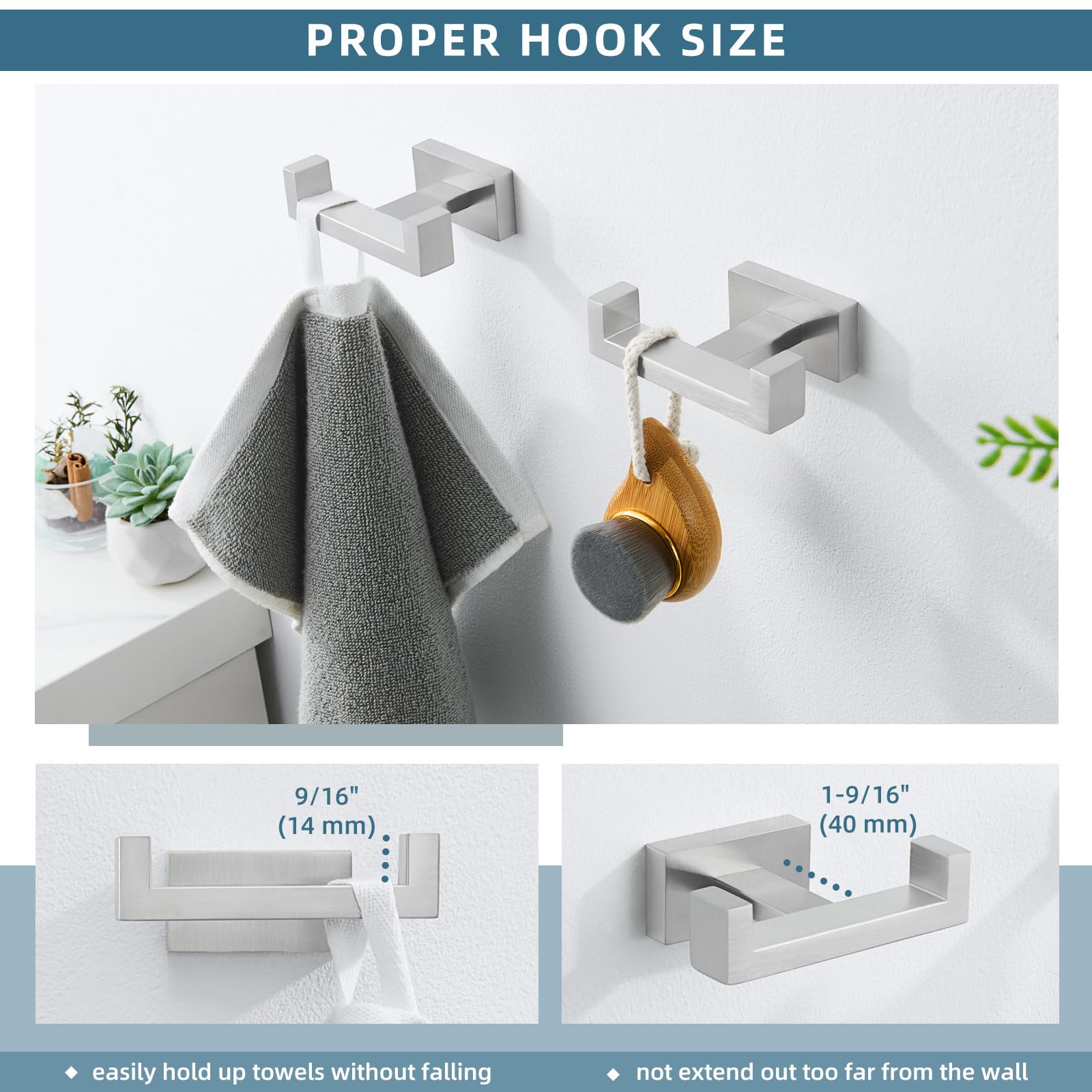 Bathroom Double Hook Brushed Nickel (2 Count)