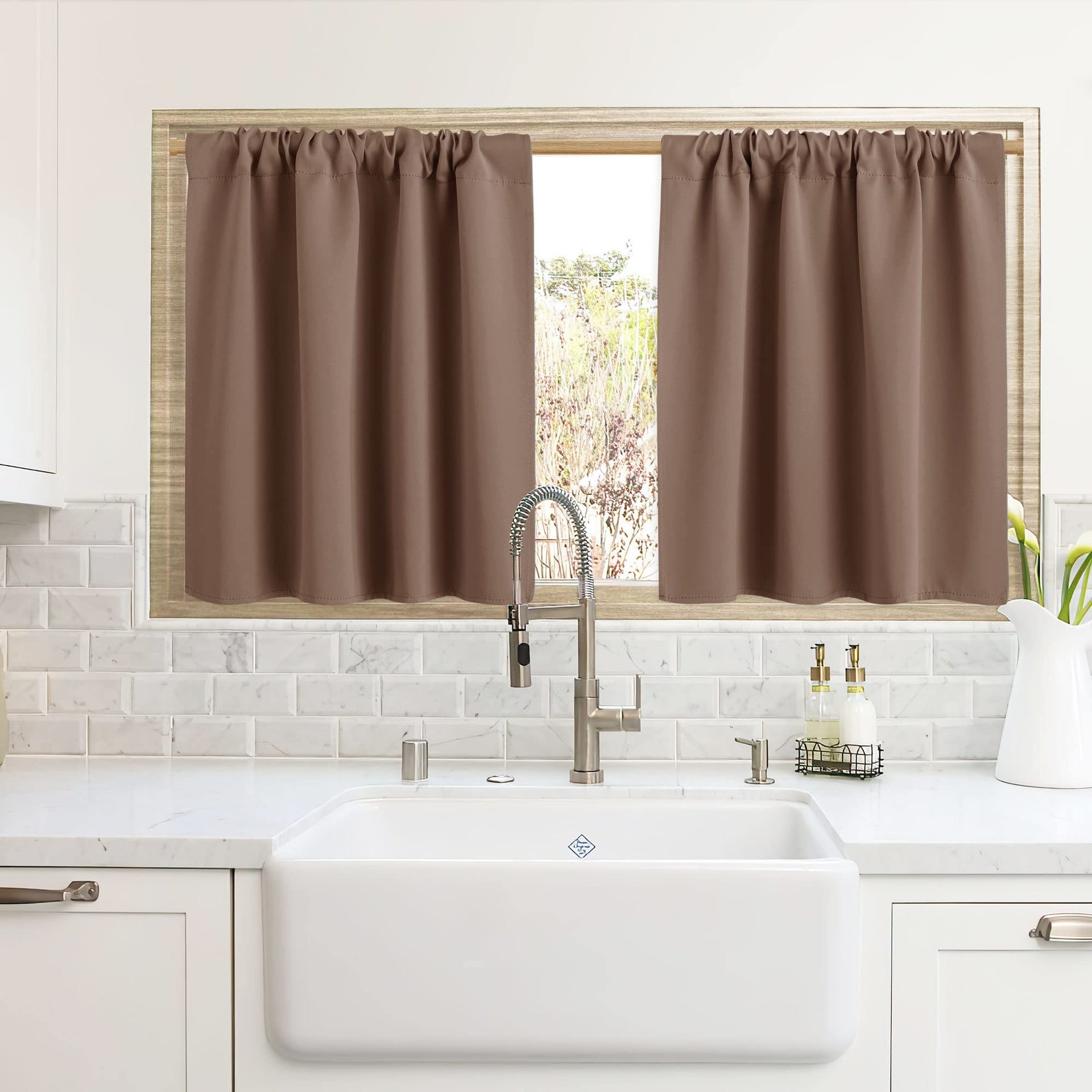 Cafe Blackout Curtains 24 inch Length for RV Camper Kitchen Window (2 Count)