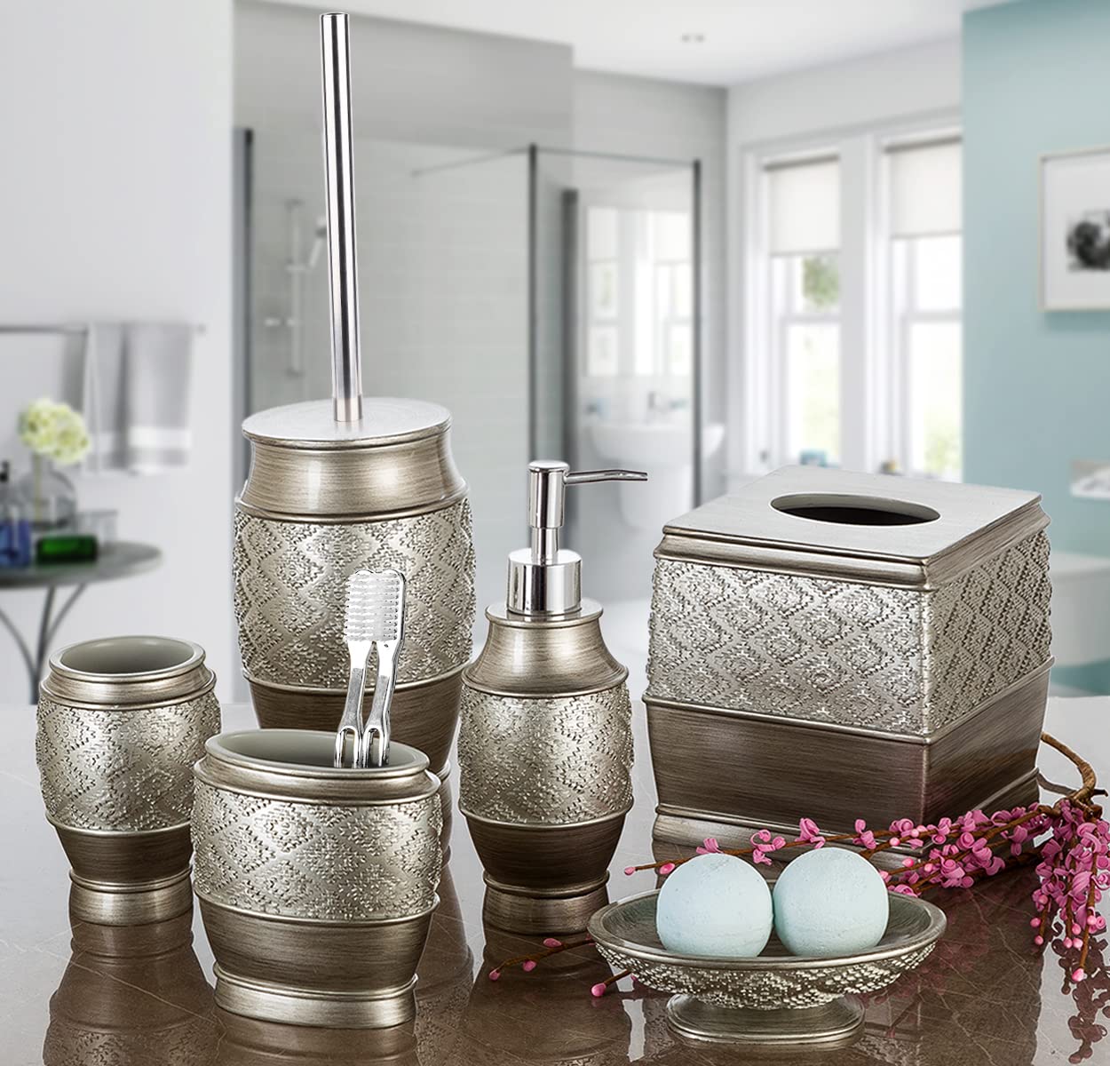 Dublin Silver Toilet Brush Set