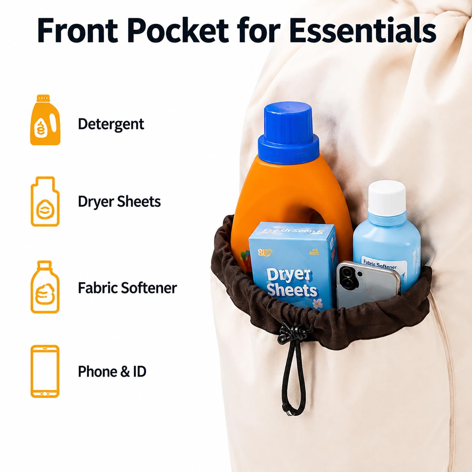 Laundry Bag Backpack with Shoulder Straps and Detergent Holder Clothes