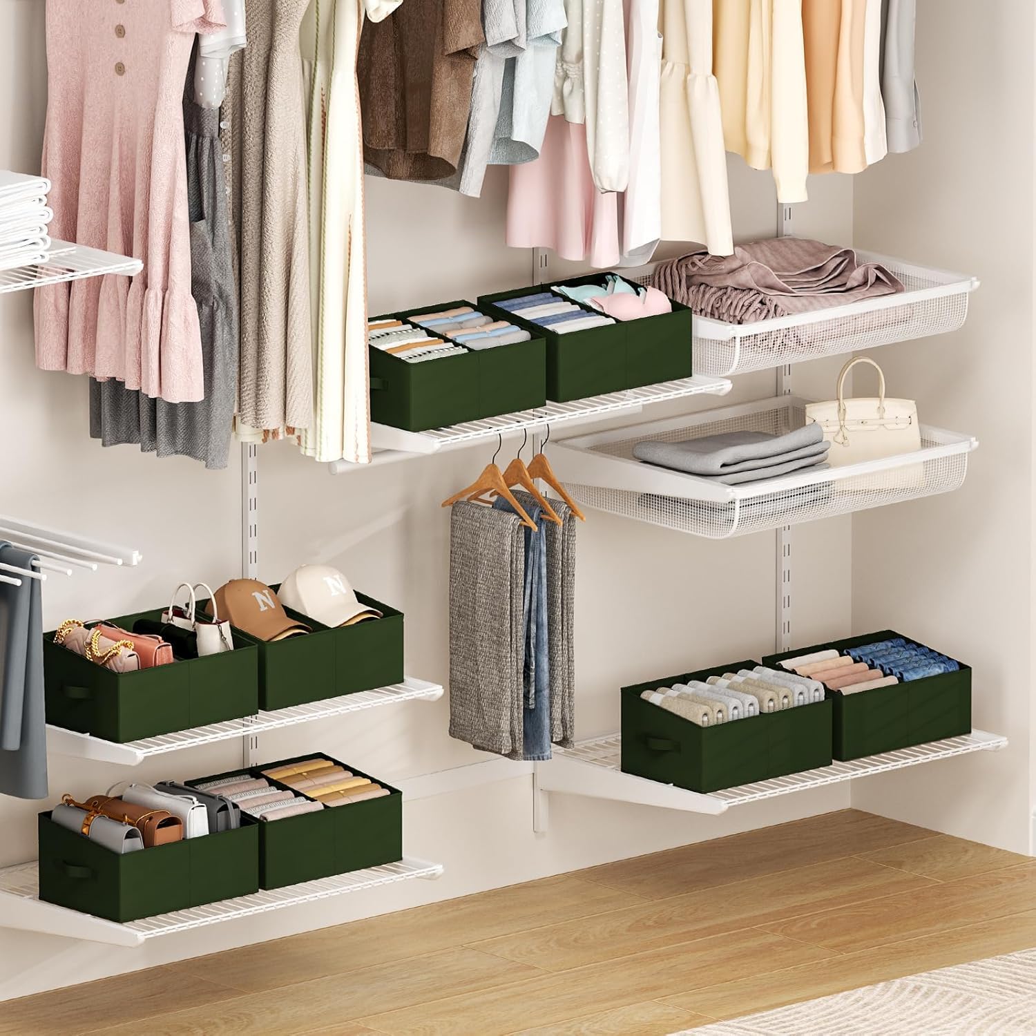 Large Closet Shelf Organizer Bins 4 Packs with Handles and Divider (4 Count)