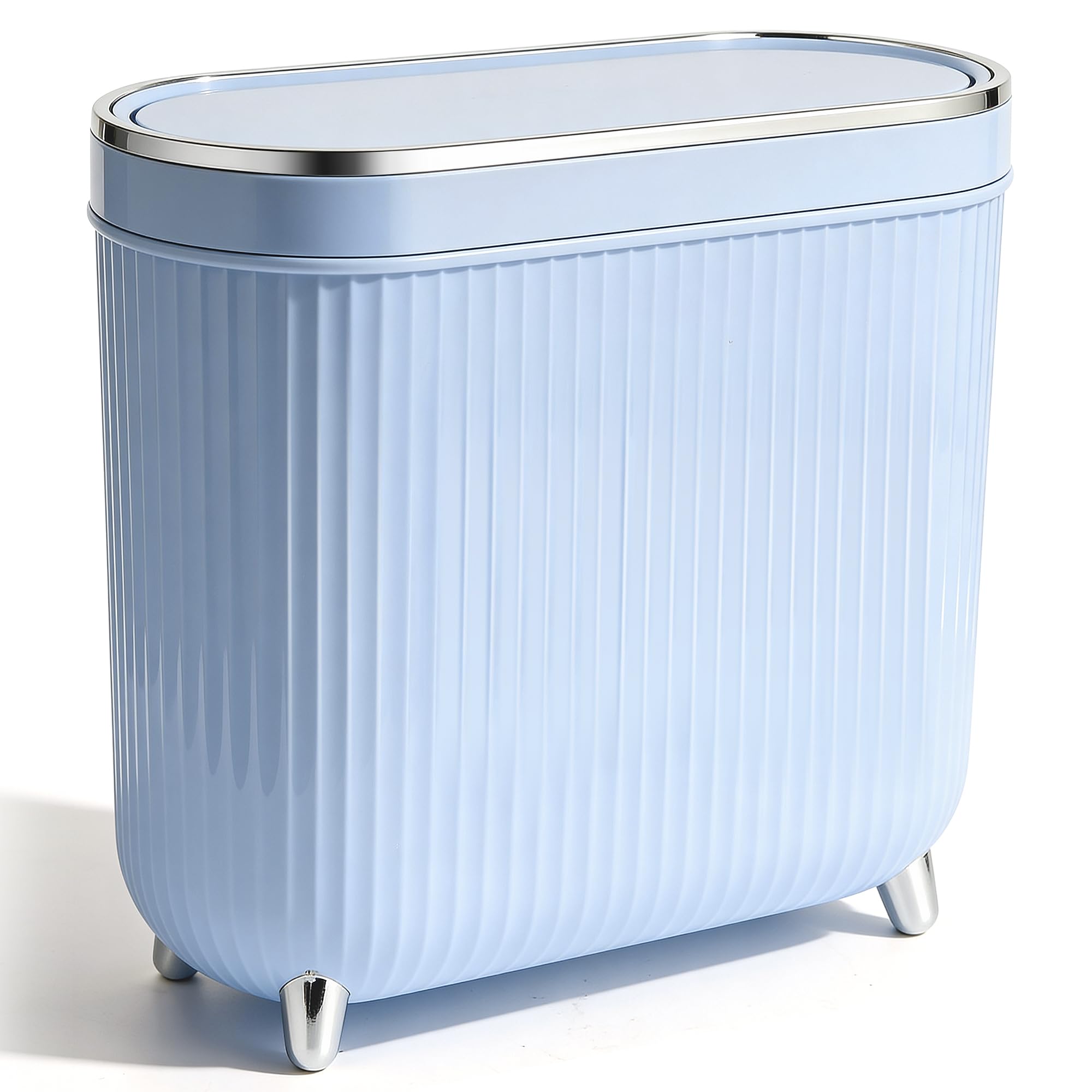 Bathroom Trash Can with Lid 3.1 Gallon Narrow Trash Can Small Plastic Trash Bin 12 Liter Rectangular Plastic Garbage Can with Press Type Lid for Bedroom Bathroom