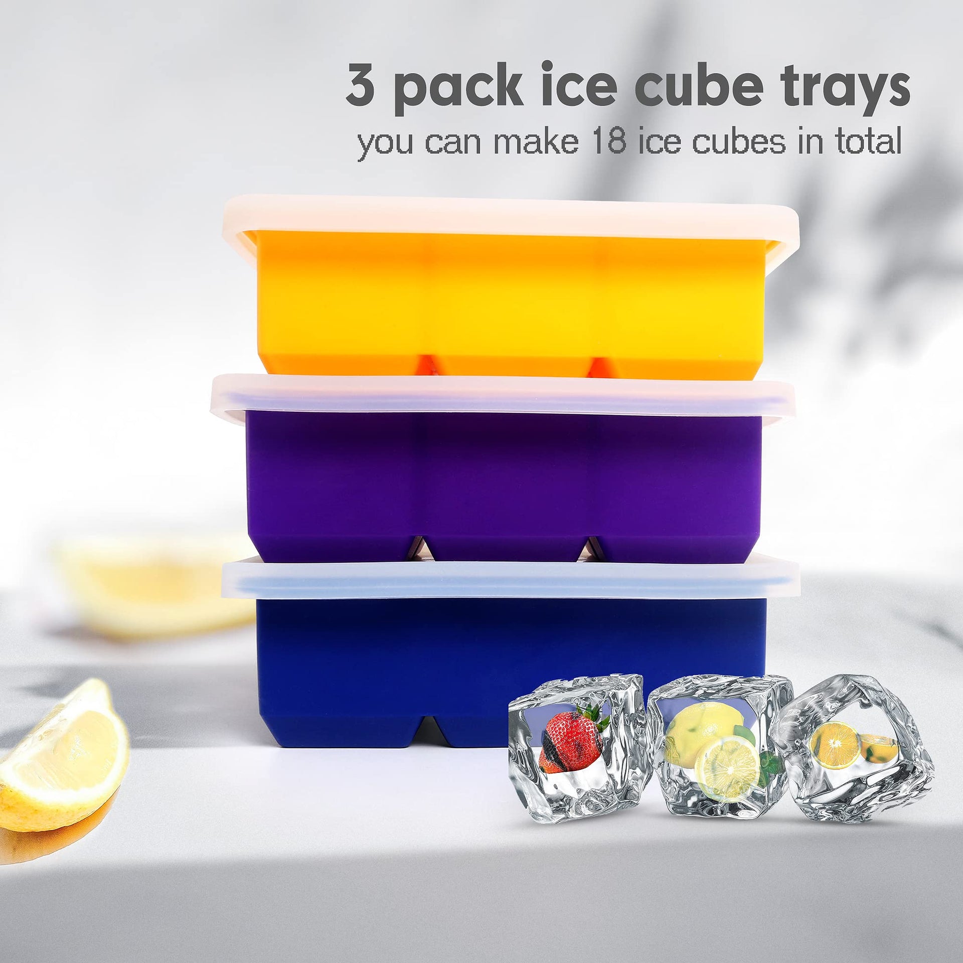 Silicone Ice Cube Trays 3 Pack (3 Count)