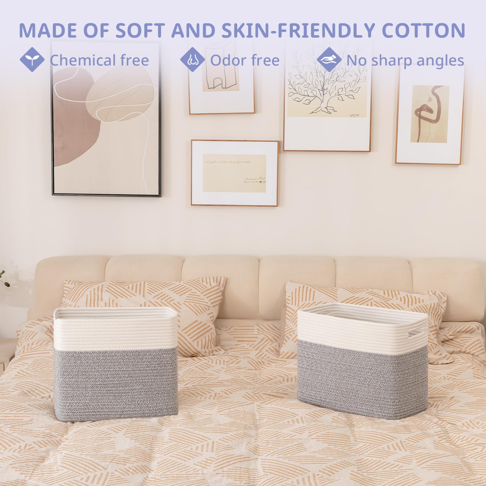 2 PACK Tall Storage baskets 42L Blanket Basket Living Room Grey (2 Count)