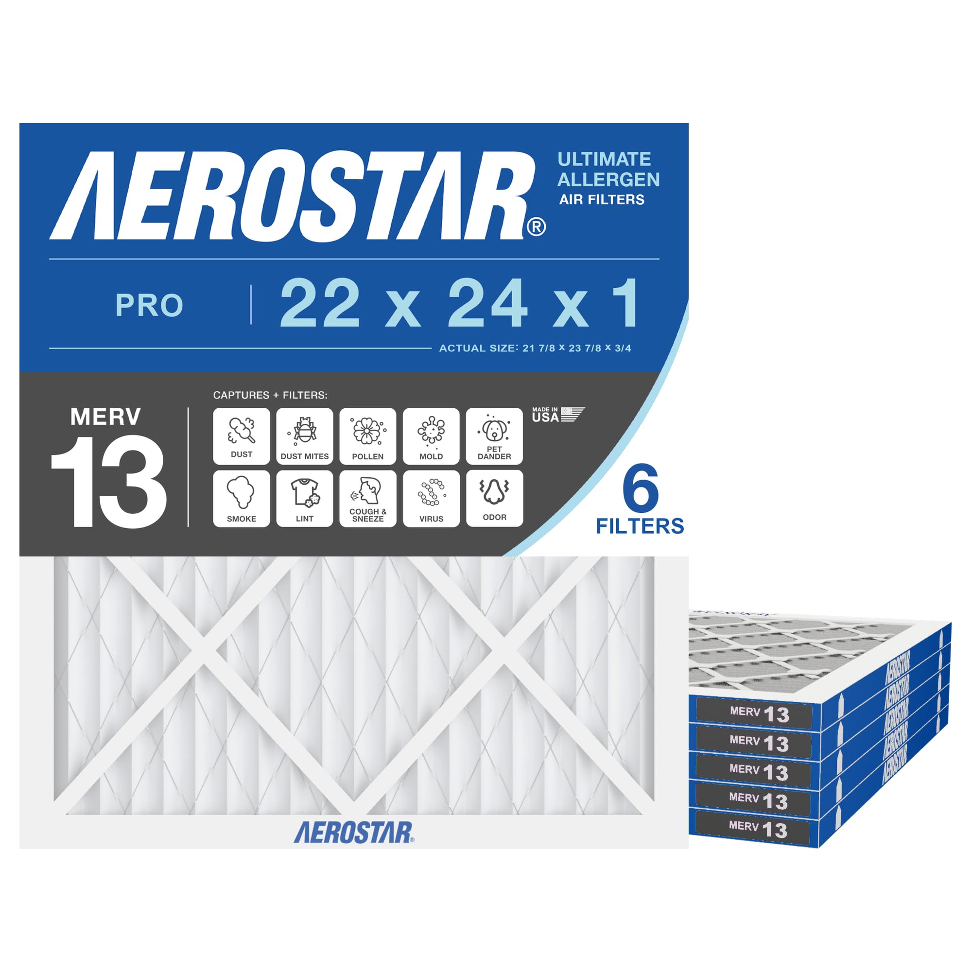 Air Filter 22x24x1 MERV 13 AC Filter (6 Count)
