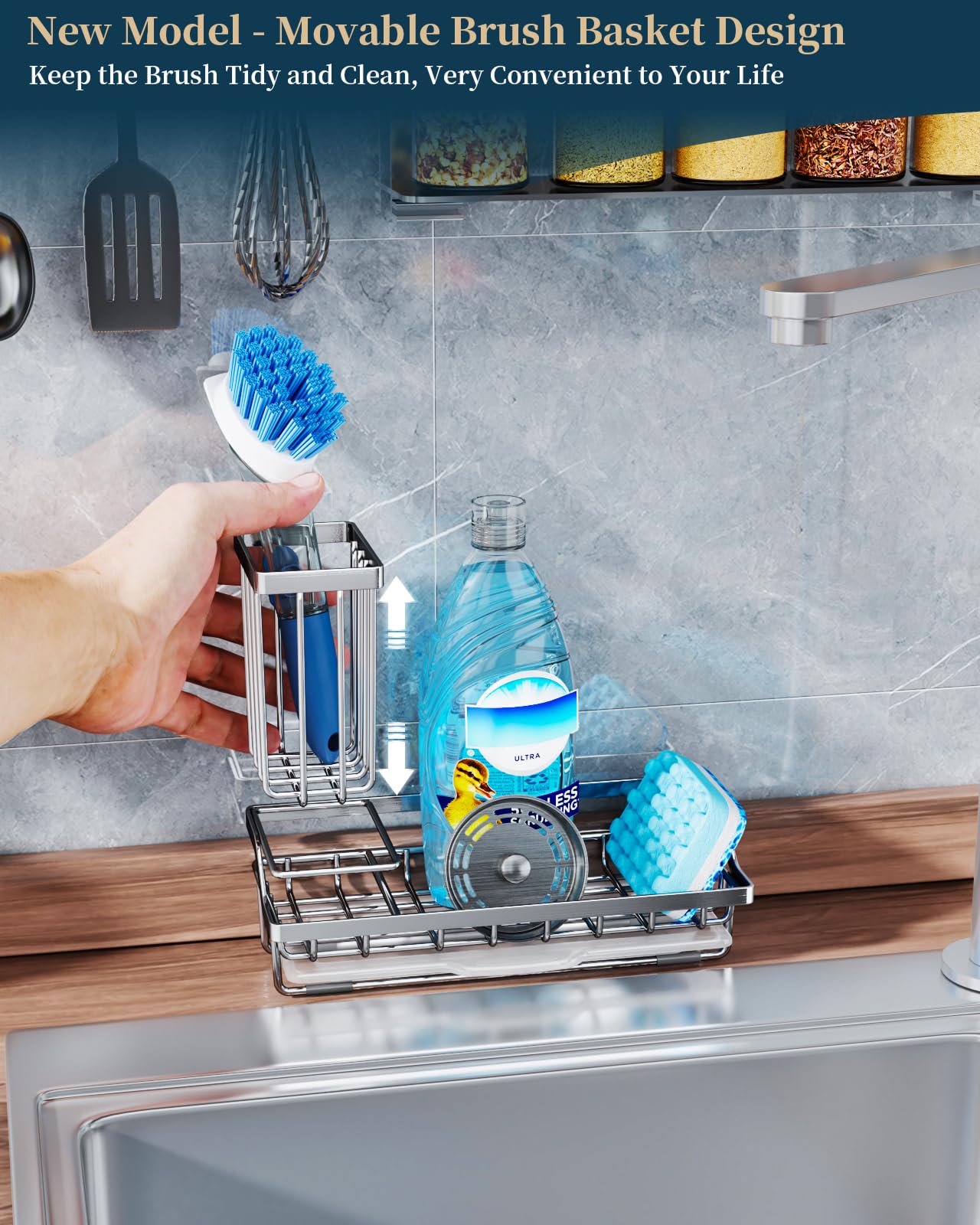 Sink Caddy Kitchen Sponge Holder with Dish Brush Holder