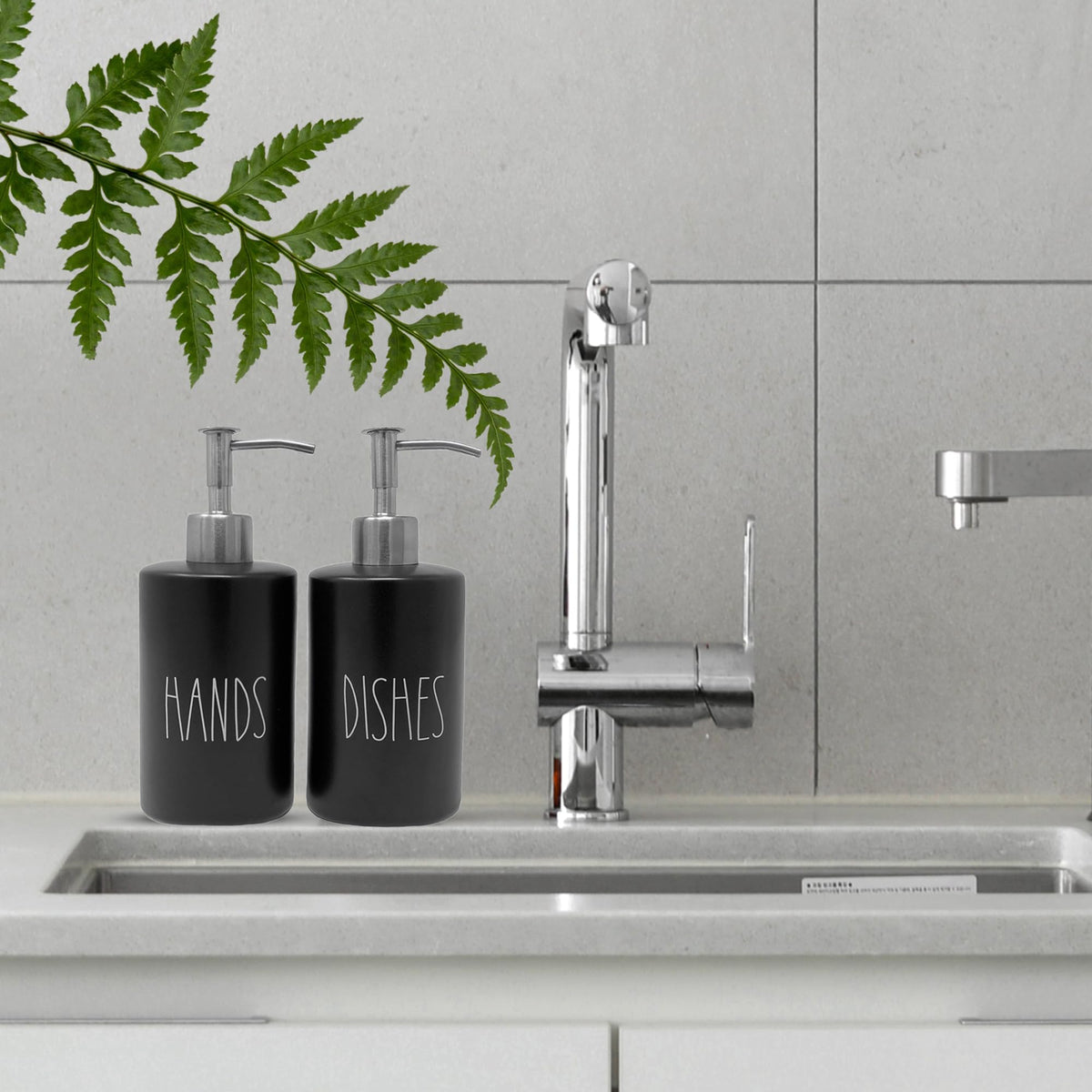 Modern Farmhouse Ceramic Dishes and Hands Soap Dispenser Set for Kitchen (2 Count)