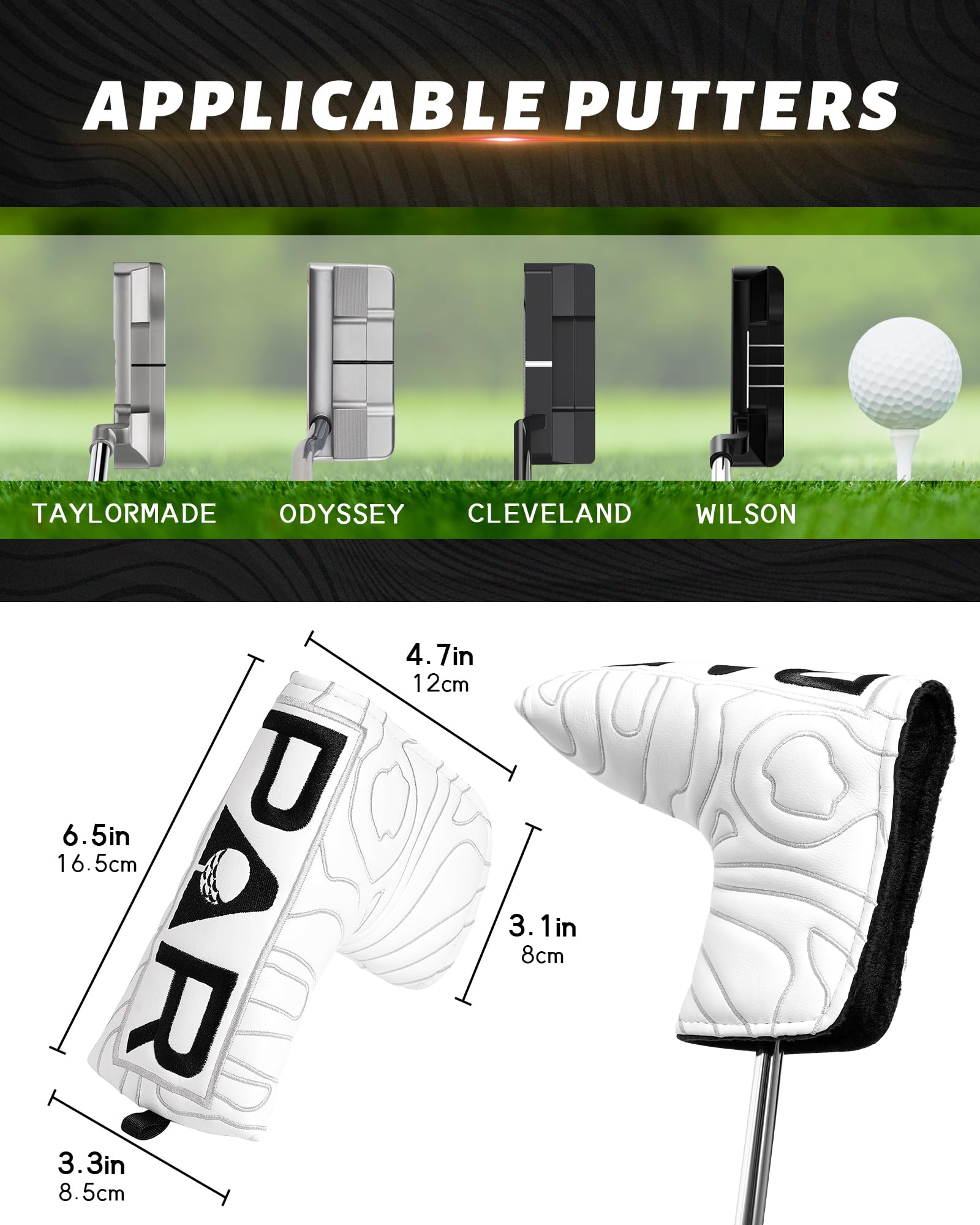 Golf Blade Putter Cover Headcover Club Protector Par Putter Head Covers Magnetic Bar Closure for Scotty Cameron Taylormade Odyssey White Color