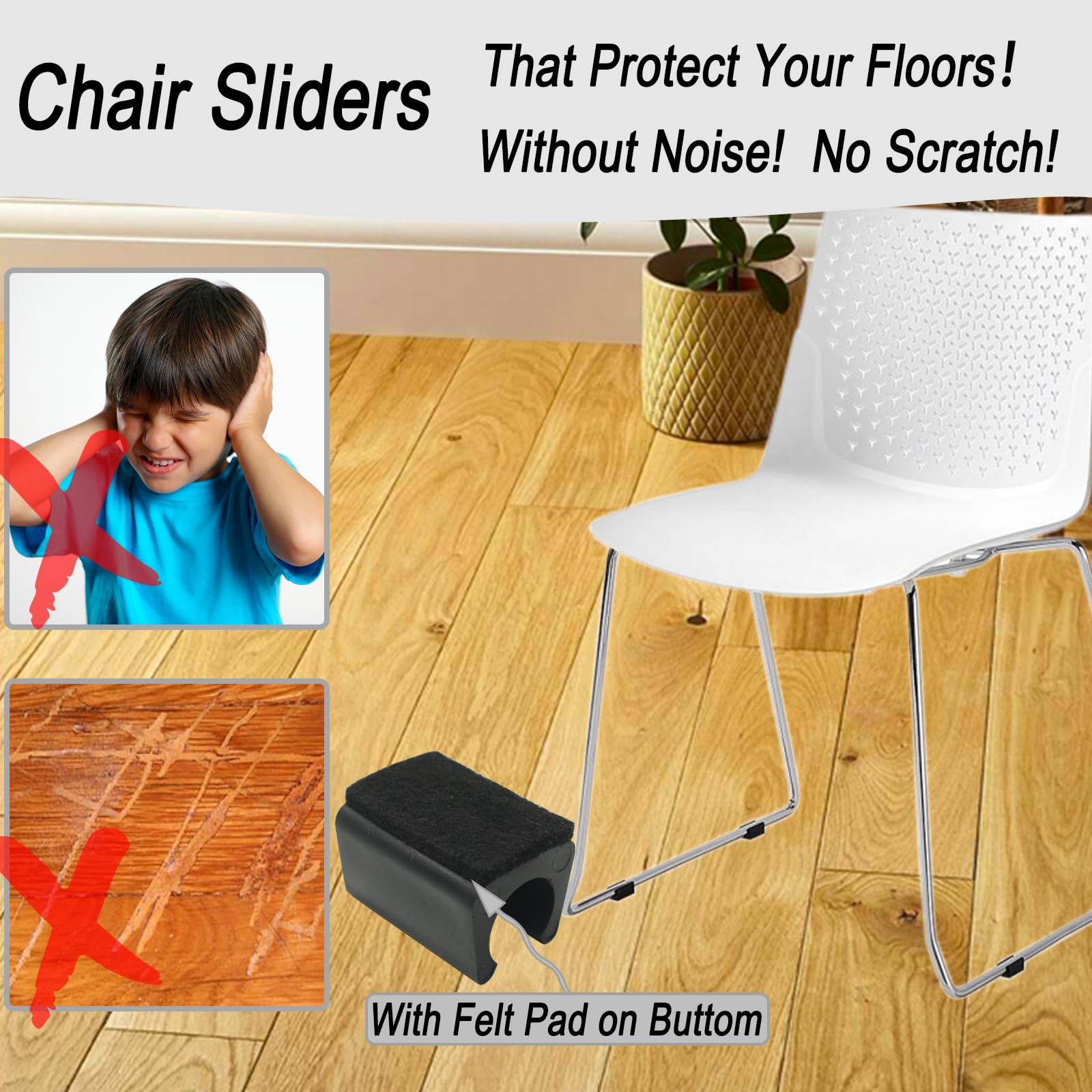 Rectangle U Shaped Sled Chair Leg Tips Cap with Felt Pads (32 Count)