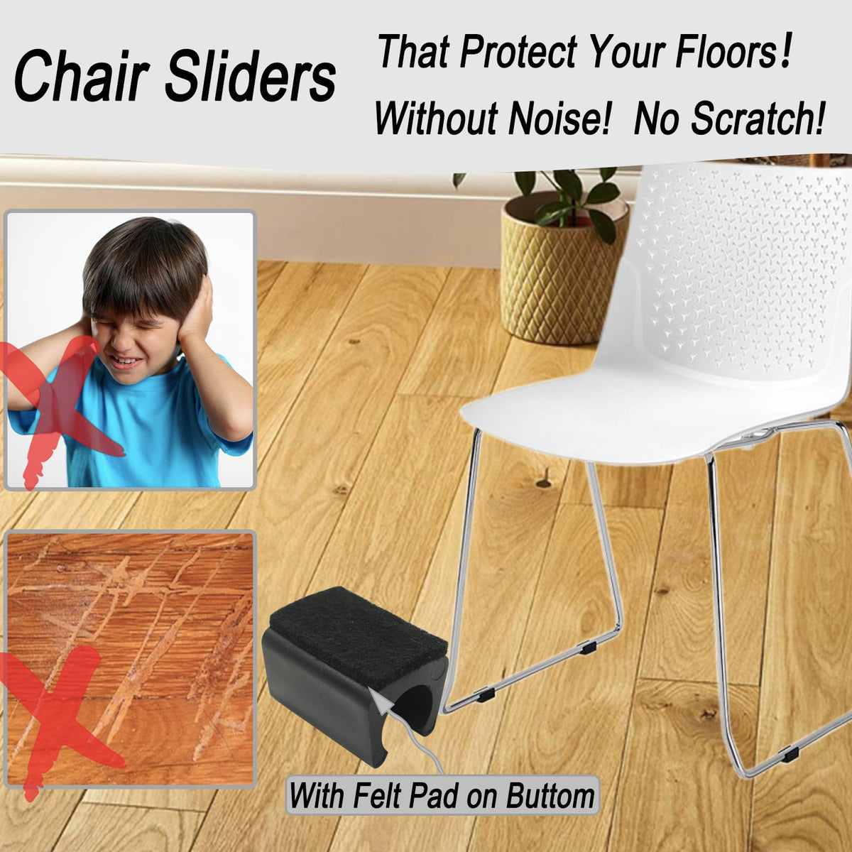 Rectangle U Shaped Sled Chair Leg Tips Cap with Felt Pads (32 Count)