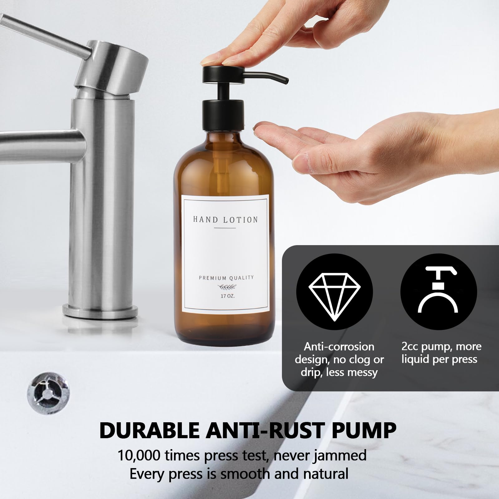 Amber Glass Soap Dispenser (2 Count)