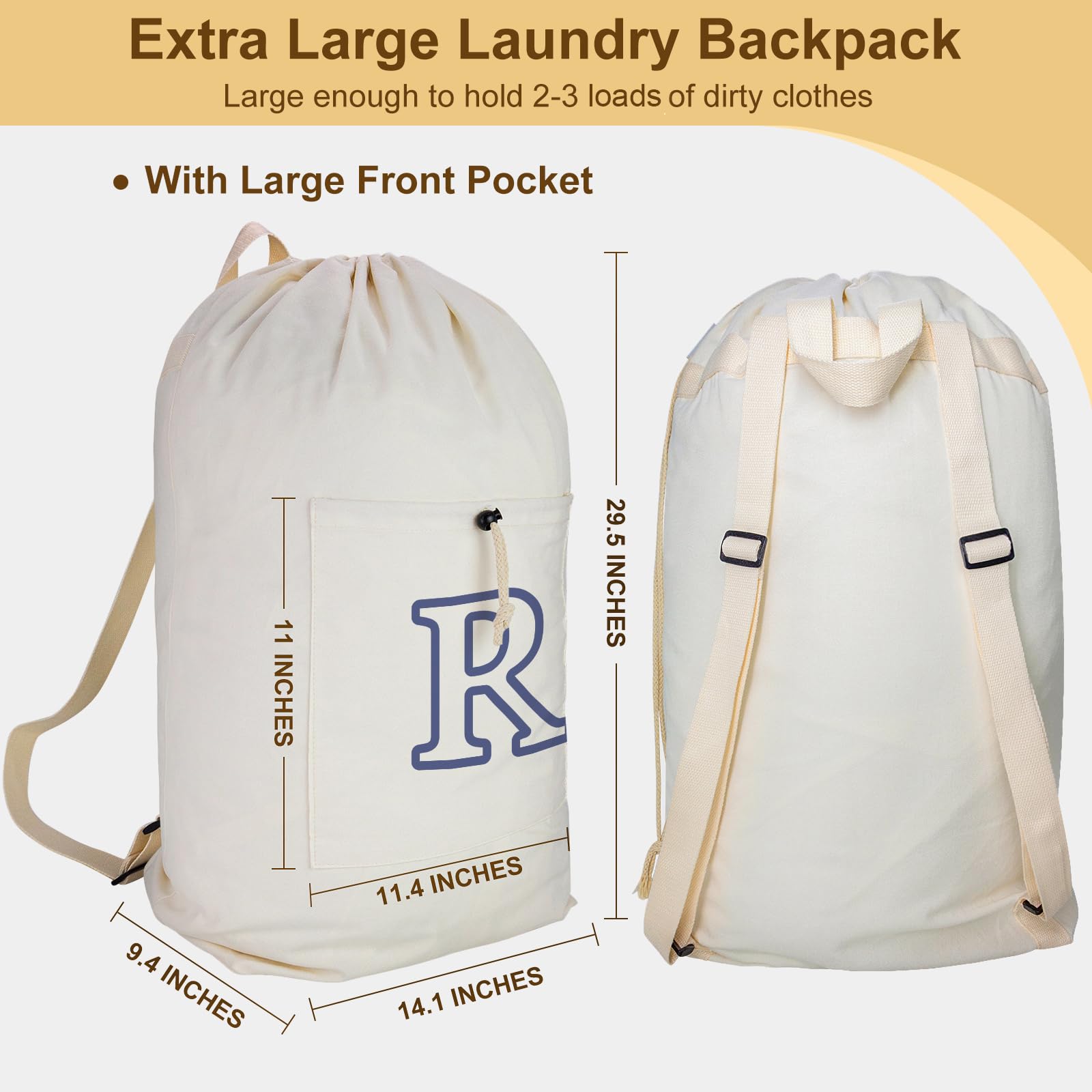 Laundry Bag Backpack Personalized Initial Canvas Laundry Bag