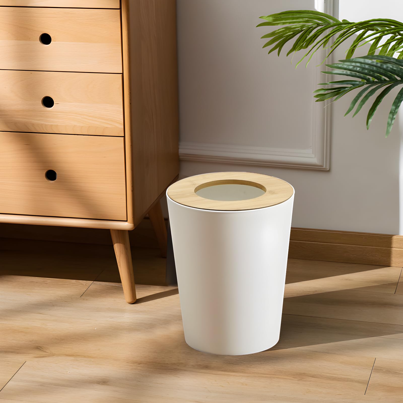 White Trash Can for Bedroom with Bamboo Lid (2 Count)