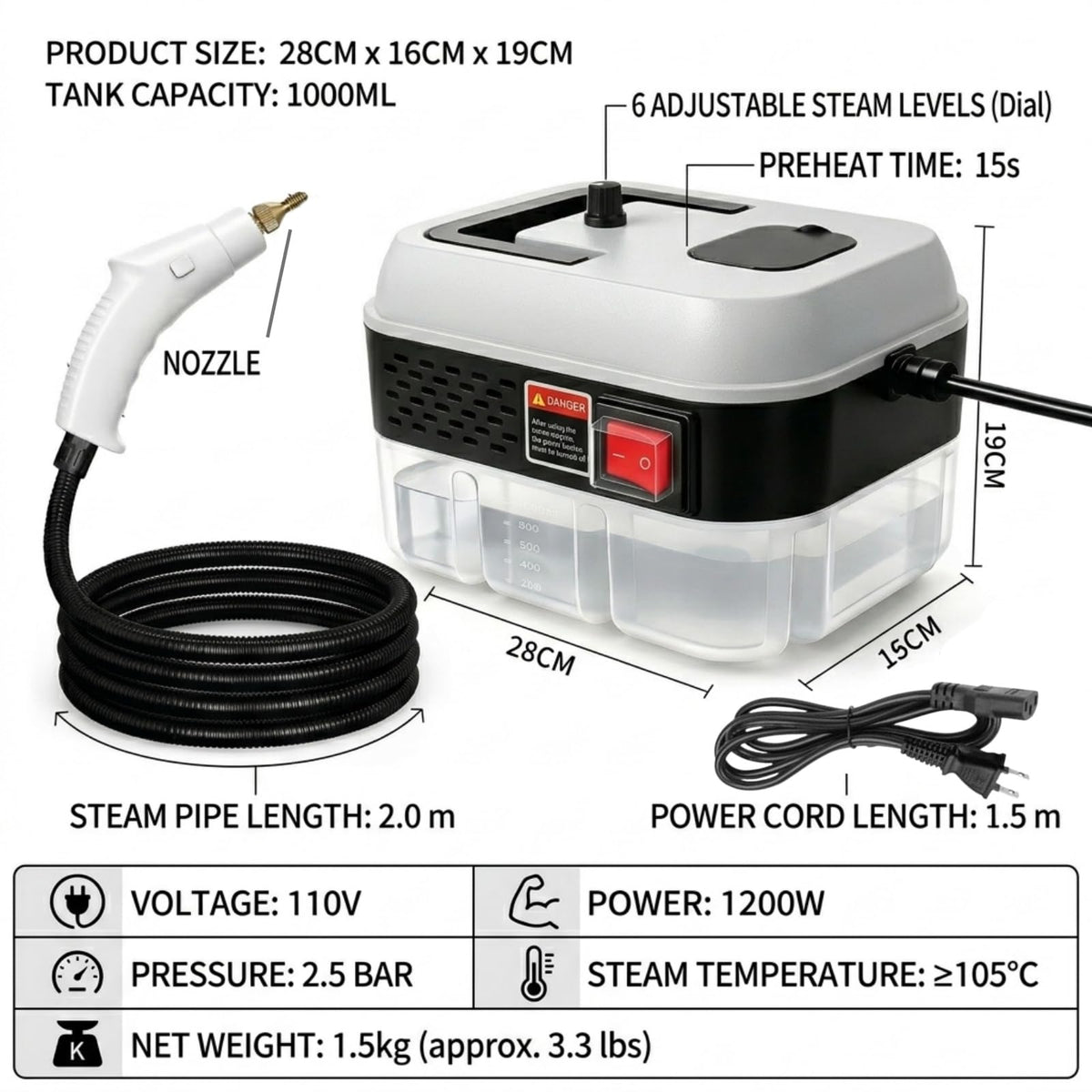 1200W Handheld Steam Cleaner for Home