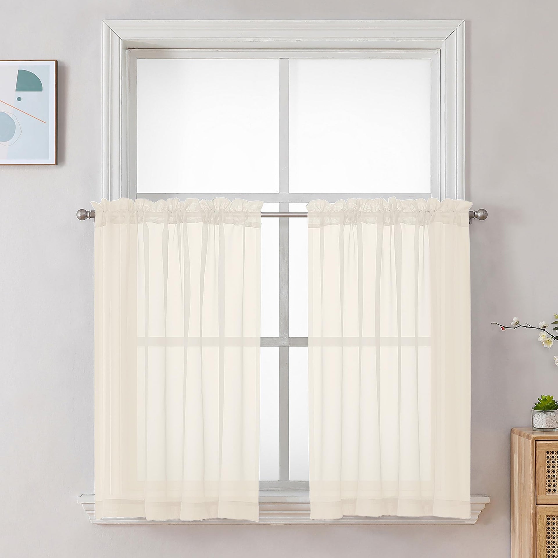 Cream Sheer Curtains 36 inch Length 2 Panels Set (2 Count)